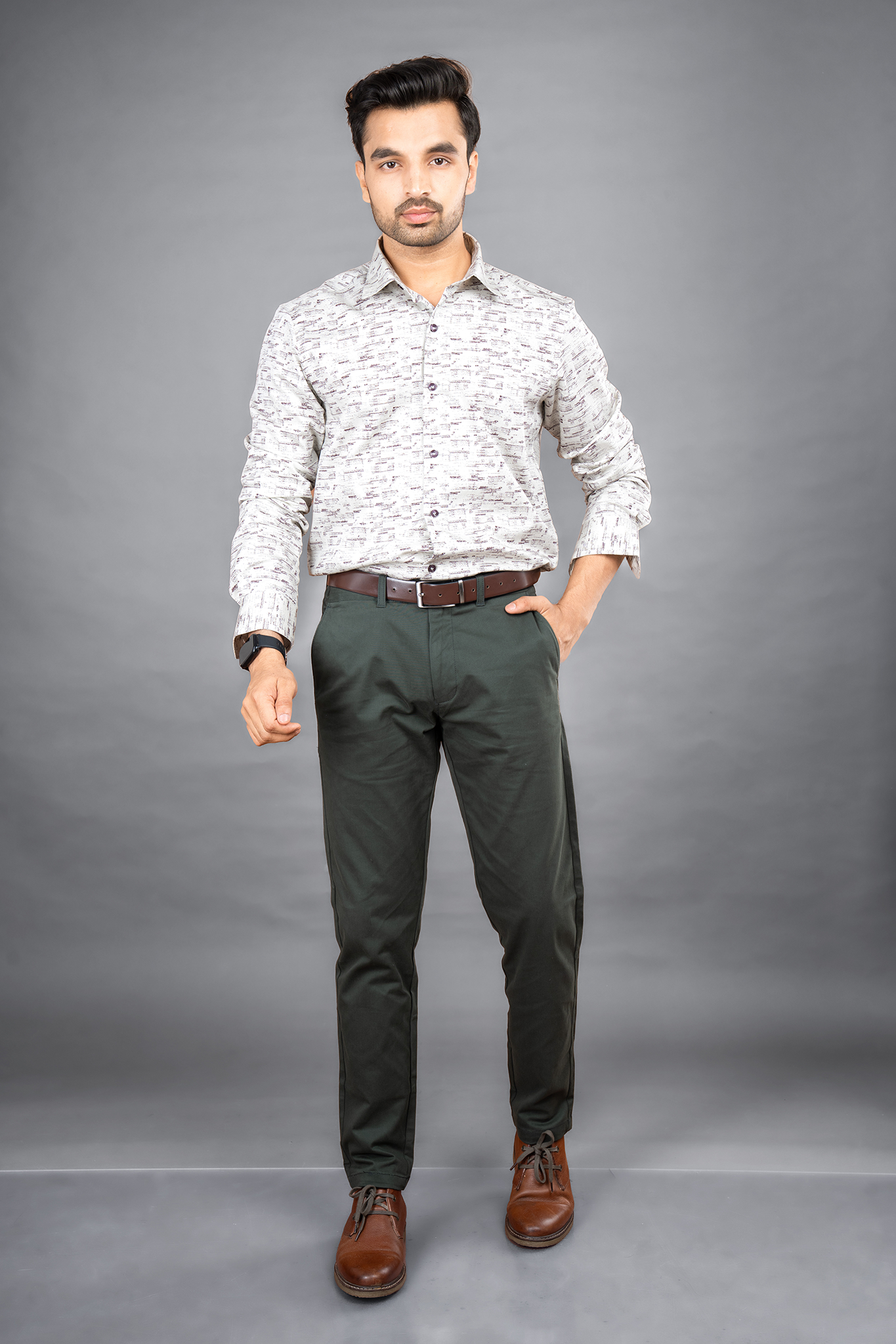 RENE - PREMIUM COTTON PRINTED TWILL WEAVE CASUAL REGULAR FIT SHIRT