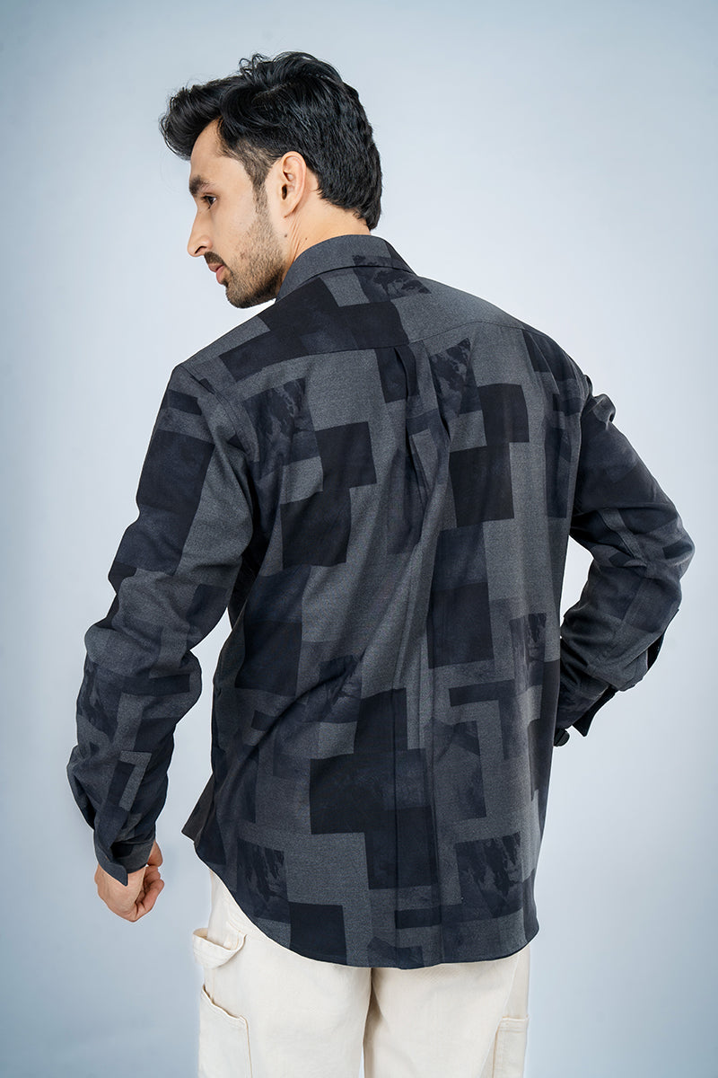 RHODES - PREMIUM COTTON LYOCELL ABSTRACT GEOMETRIC PRINTED OVERSHIRT