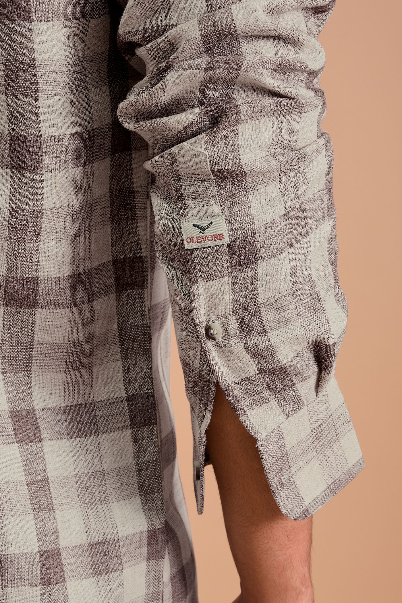 TERRANO- MENS PREMIUM COTTON BLEND BROWN CHEVRON DOBBY CHECKED REGULAR FIT SHIRT