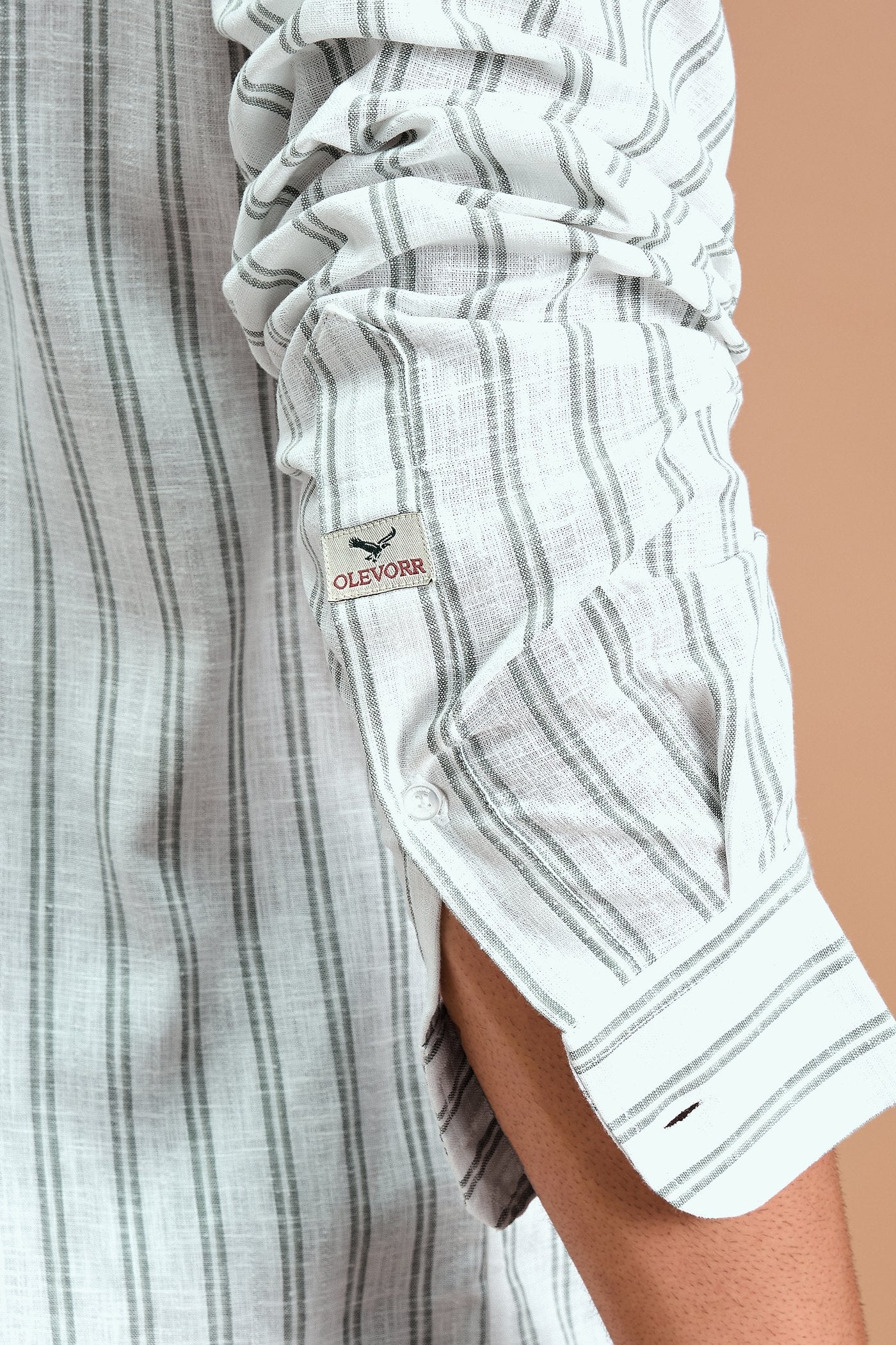MARAISE- MENS PREMIUM COTTON LINEN BLEND GREEN STRIPED REGULAR FIT SHIRT