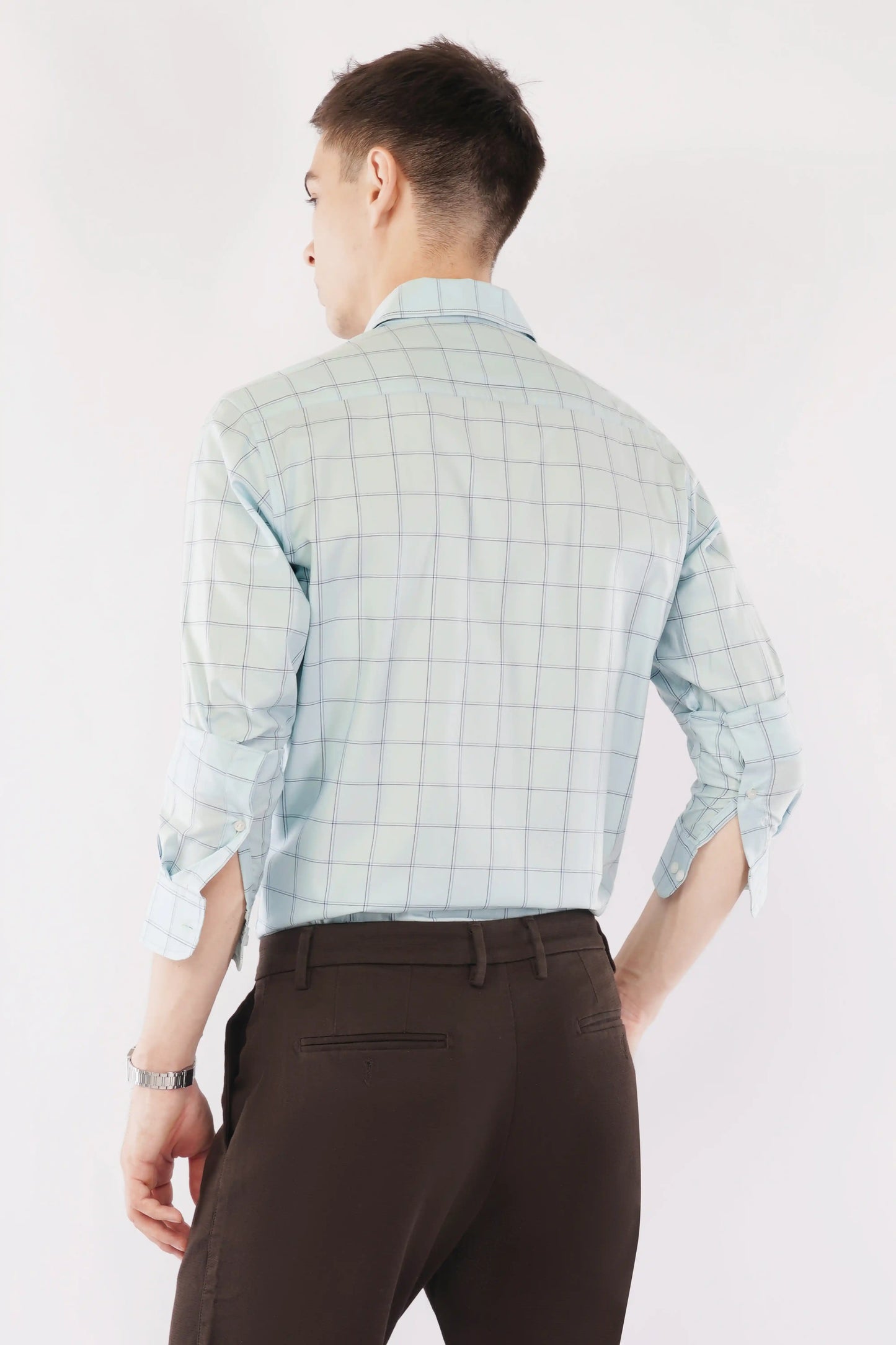 Olevorr Marcus stylish slim fit green check full sleeve shirt — left view