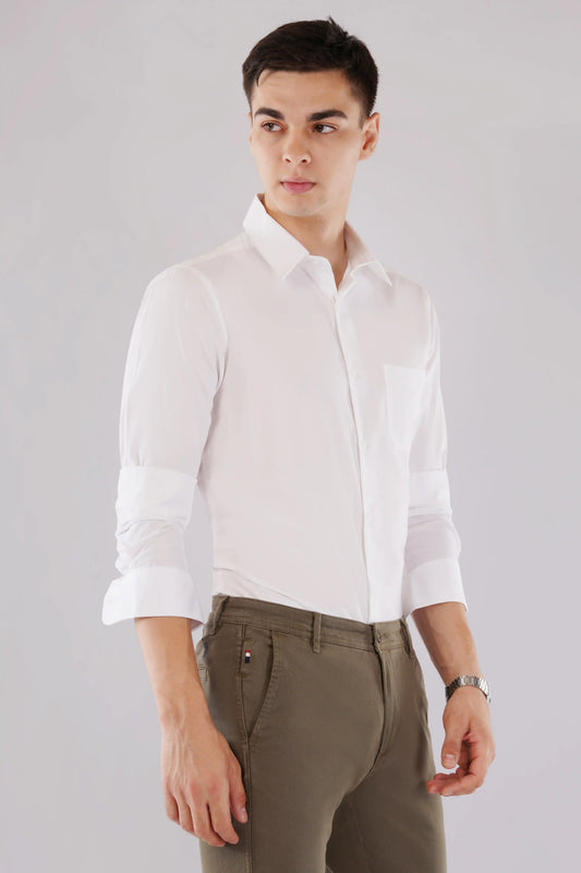 Alden slim fit men’s white striped full sleeve shirt — right side