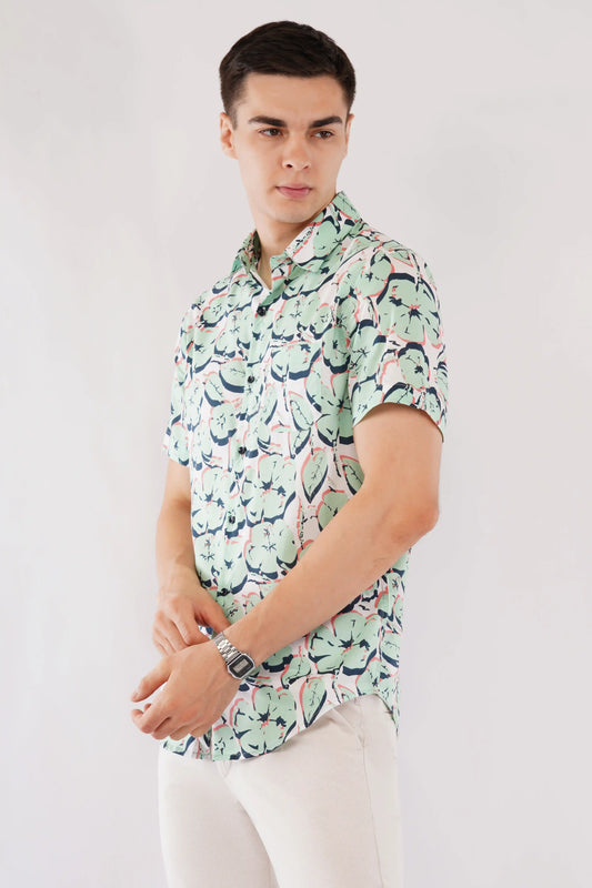 Olevorr Ellis stylish slim fit printed half sleeve shirt — left view