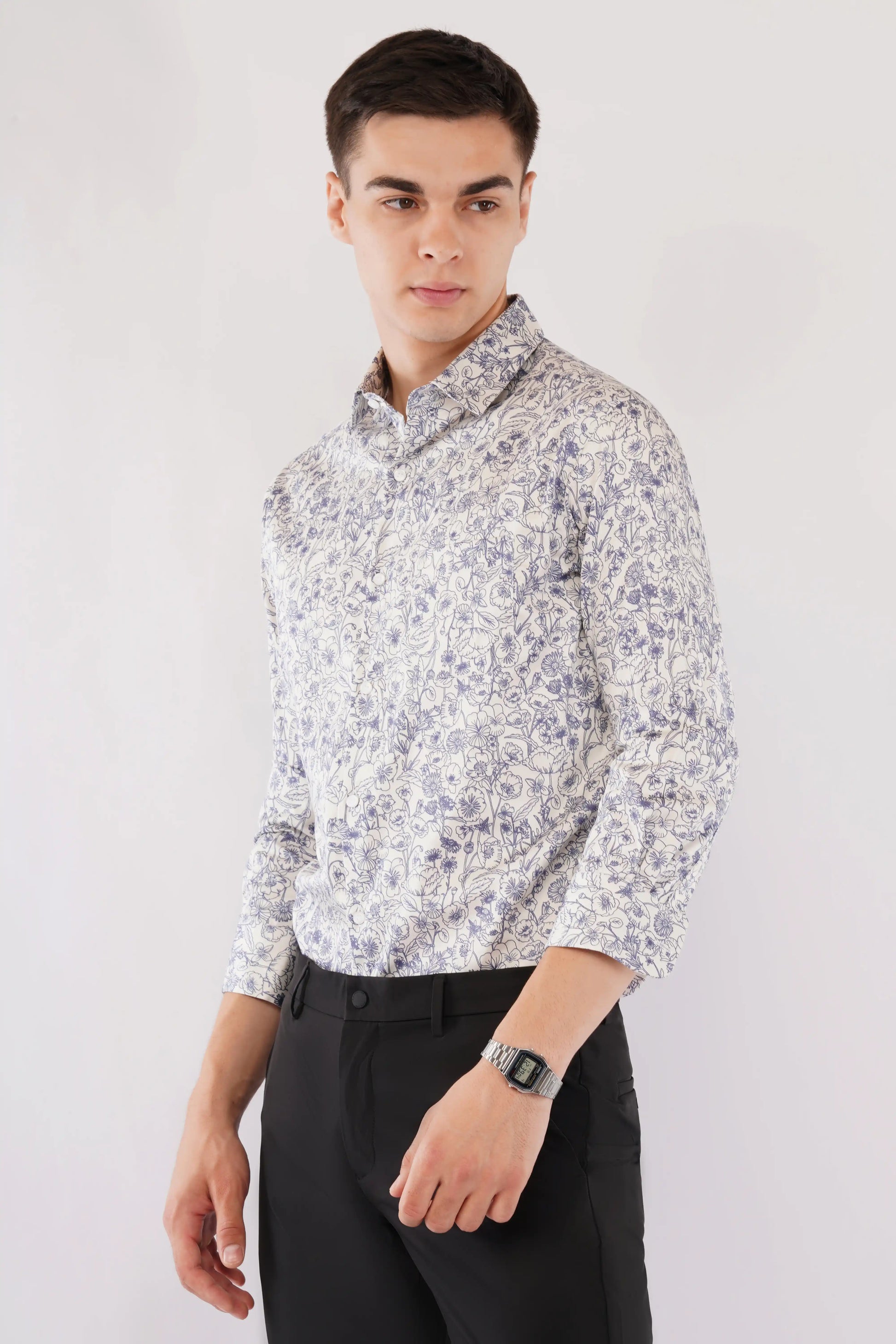 Olevorr Merrick stylish slim fit full sleeve printed shirt — left view