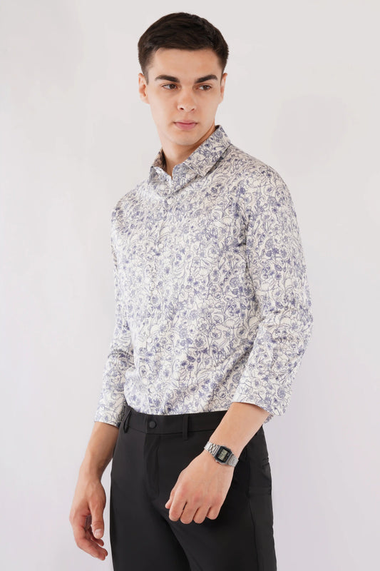 Olevorr Merrick stylish slim fit full sleeve printed shirt — left view