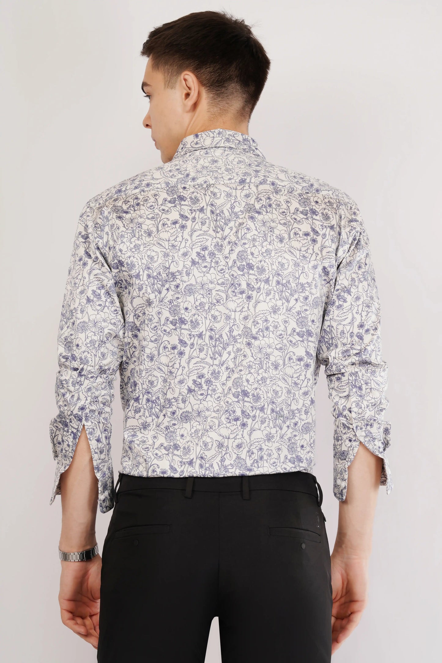 Party wear slim fit printed full sleeve shirt for men — Olevorr Merrick back view