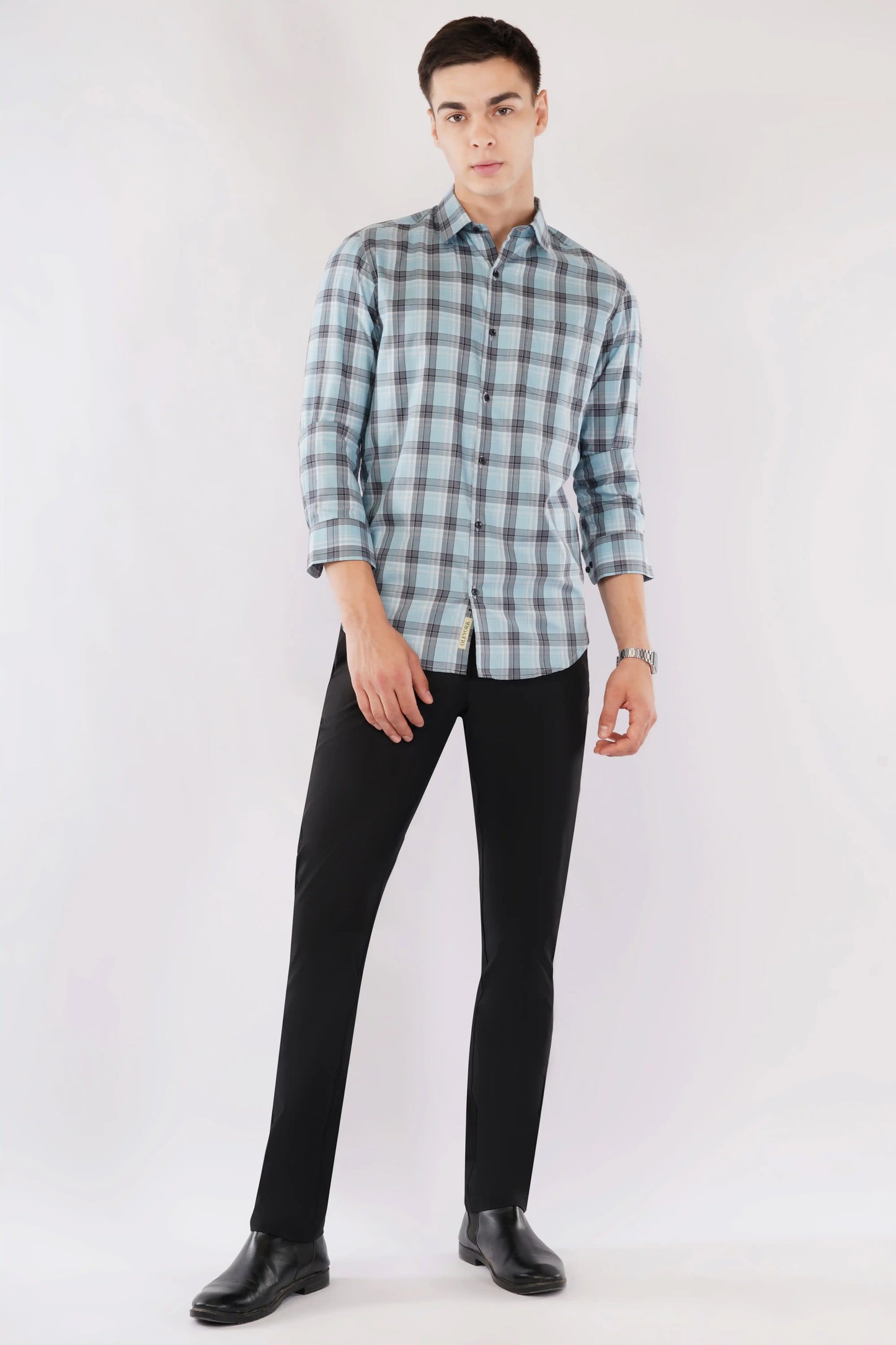 Premium slim fit classic blue checkered full sleeve shirt — Olevorr Kieran