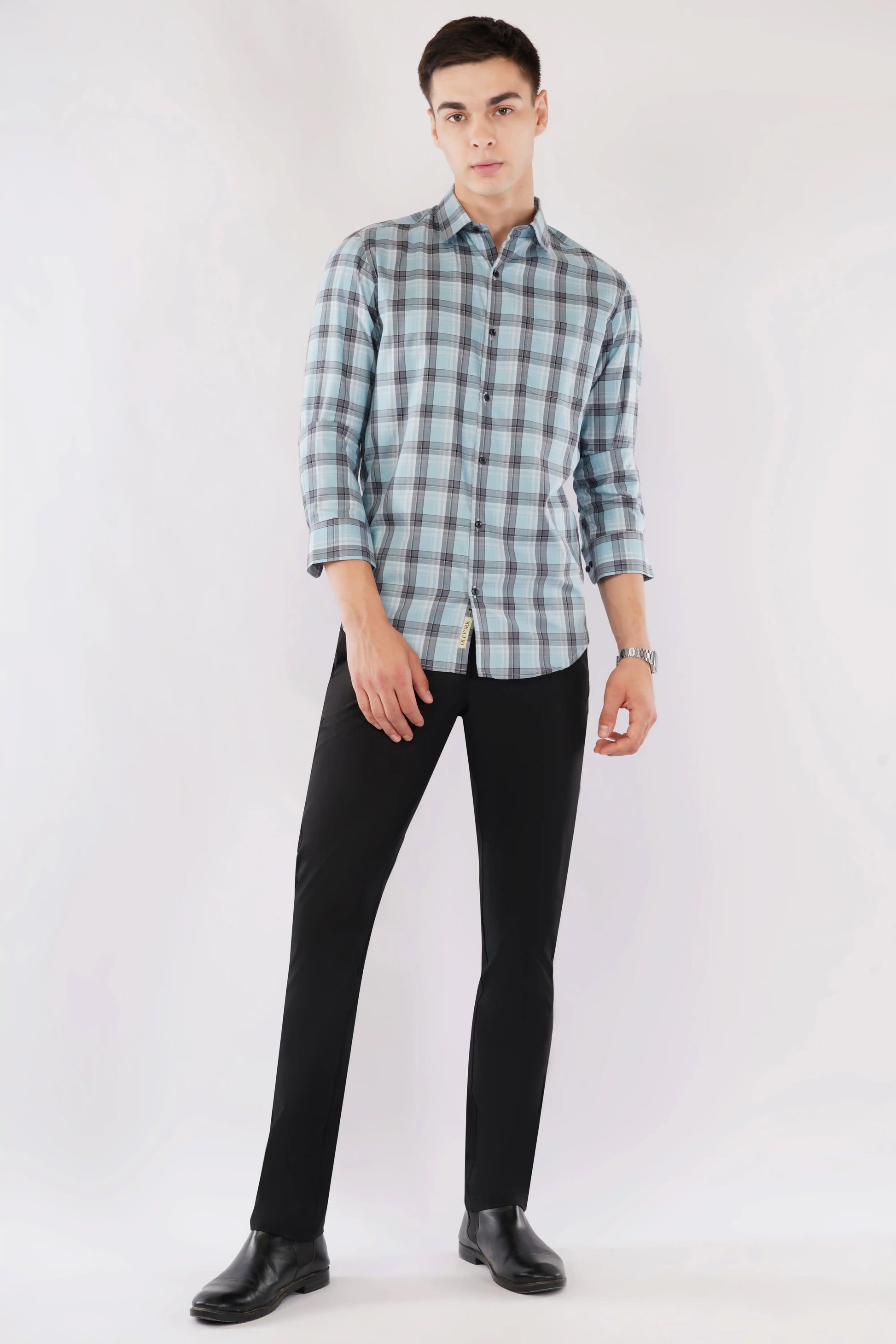 Premium slim fit classic blue checkered full sleeve shirt — Olevorr Kieran