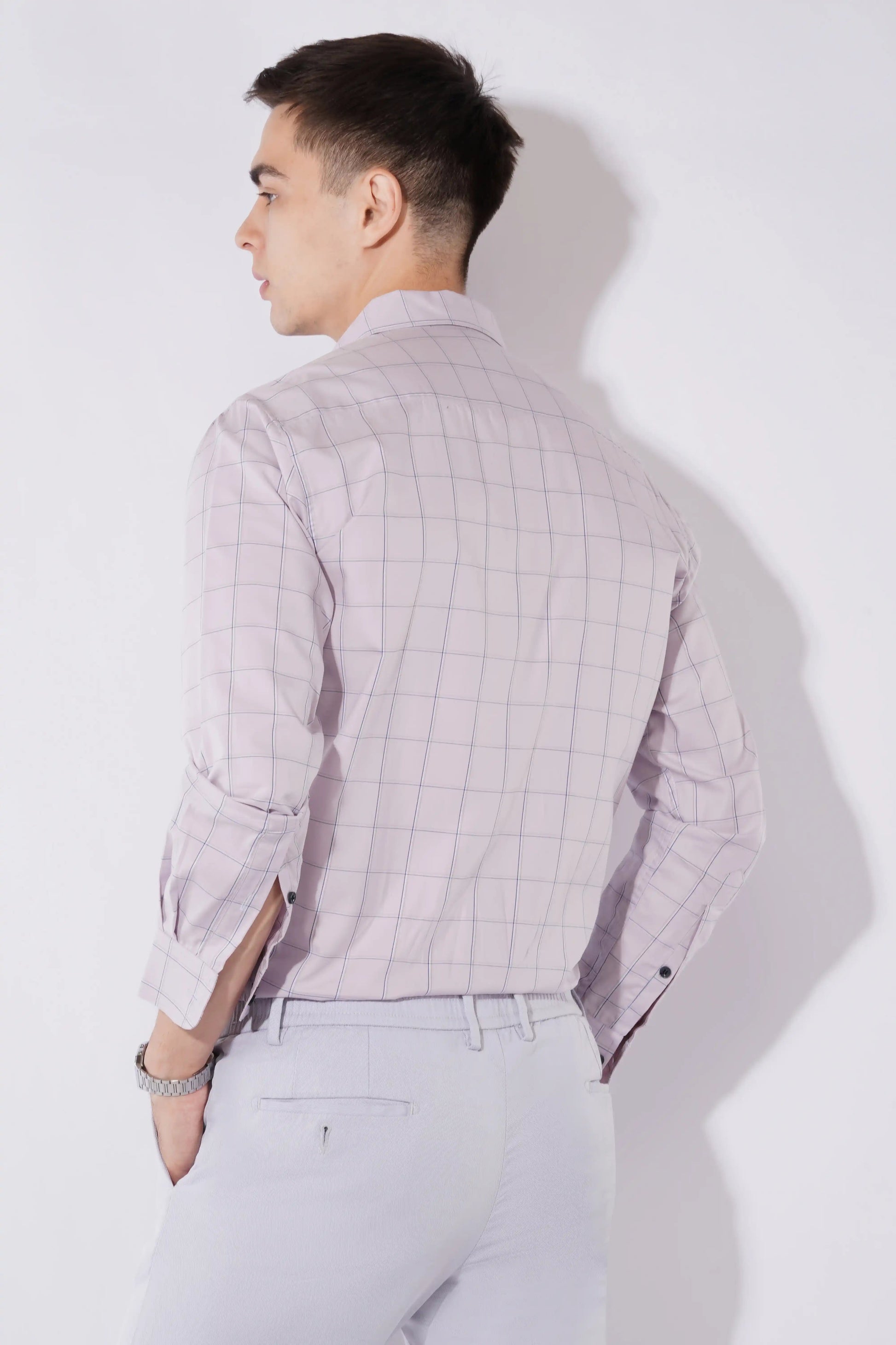 Lotus beige slim fit cotton men’s shirt by Olevorr — back view