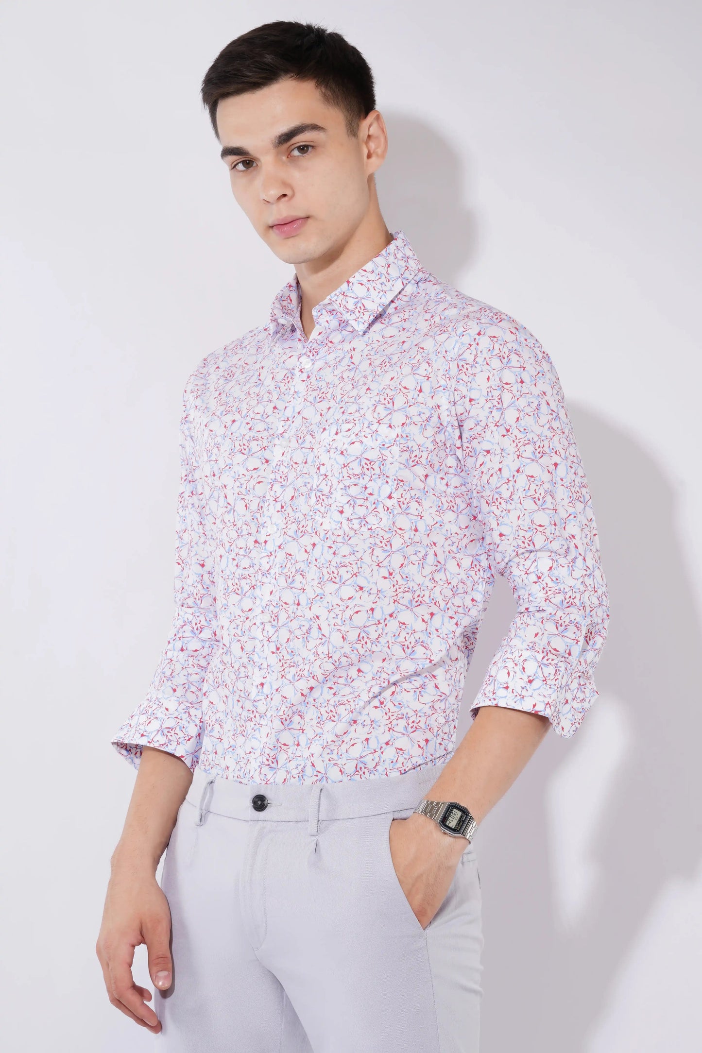 Olevorr Jace slim fit full sleeve printed shirt for men — left view