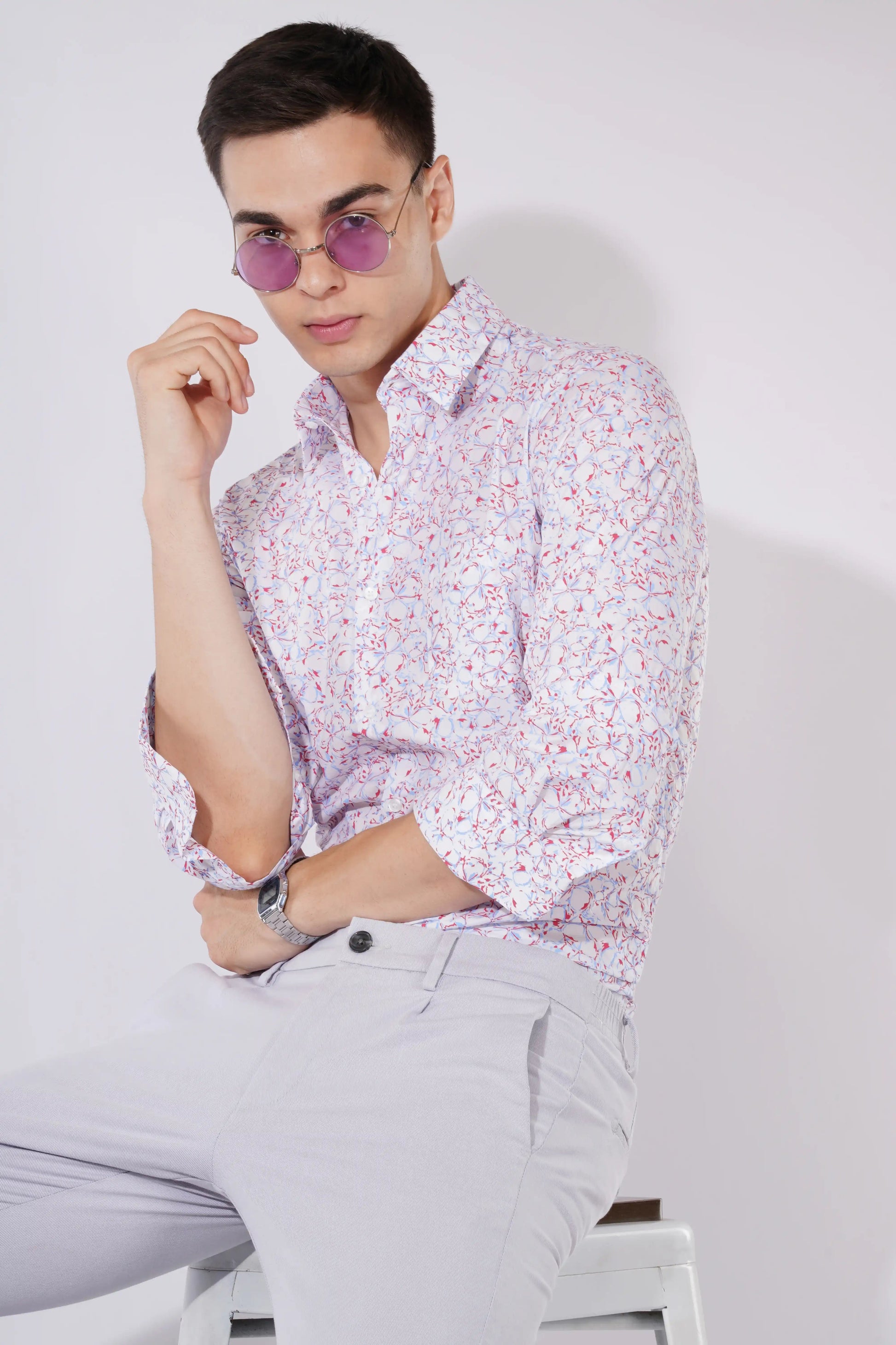 Olevorr Jace men’s slim fit printed cotton shirt — styled look