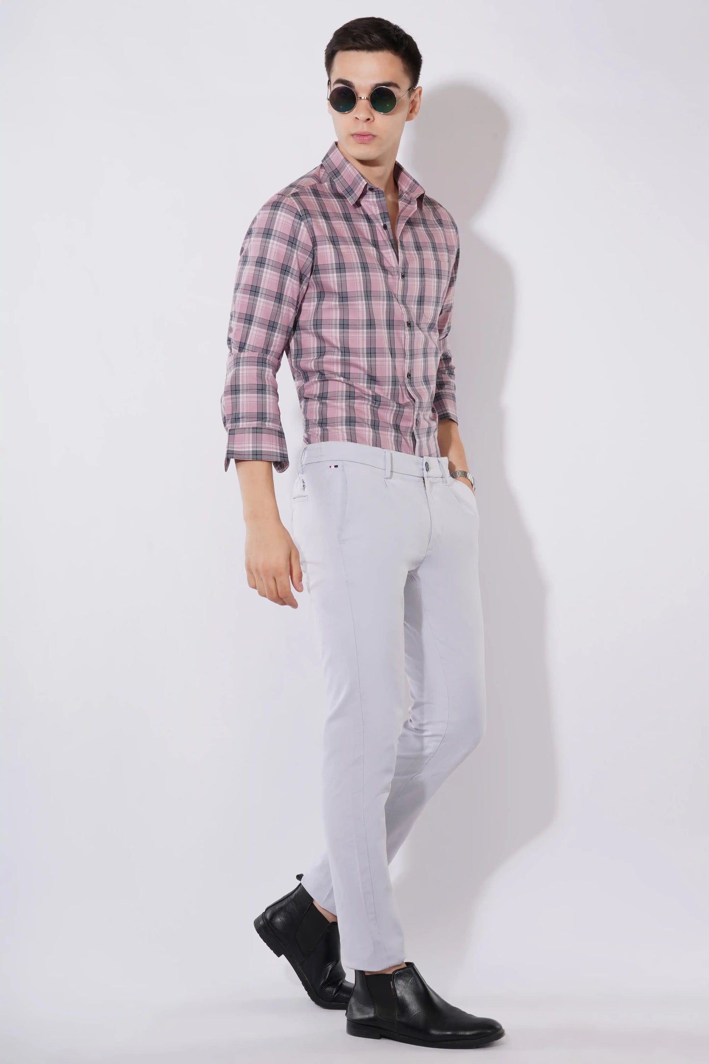 Olevorr Alistair men’s slim fit checked cotton shirt — styled look