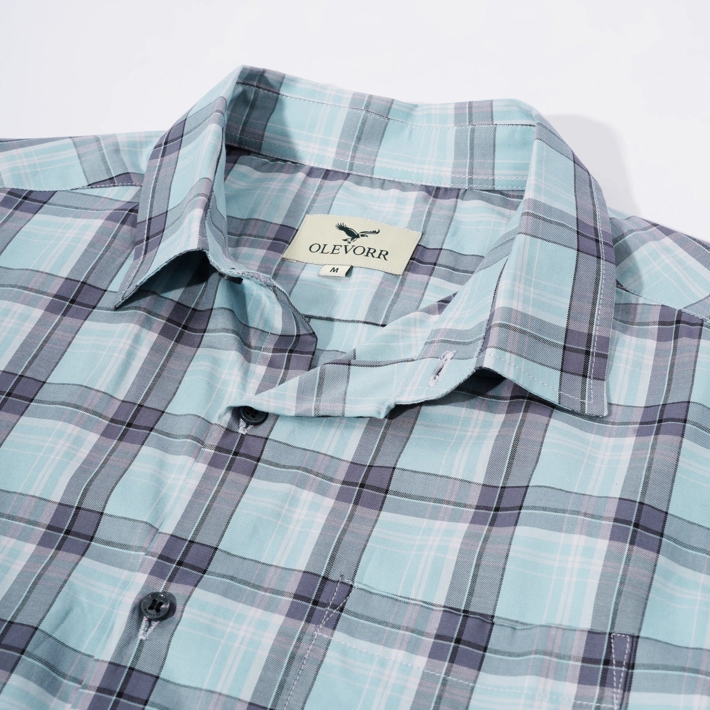 Kieran slim fit blue checkered shirt — fabric close-up