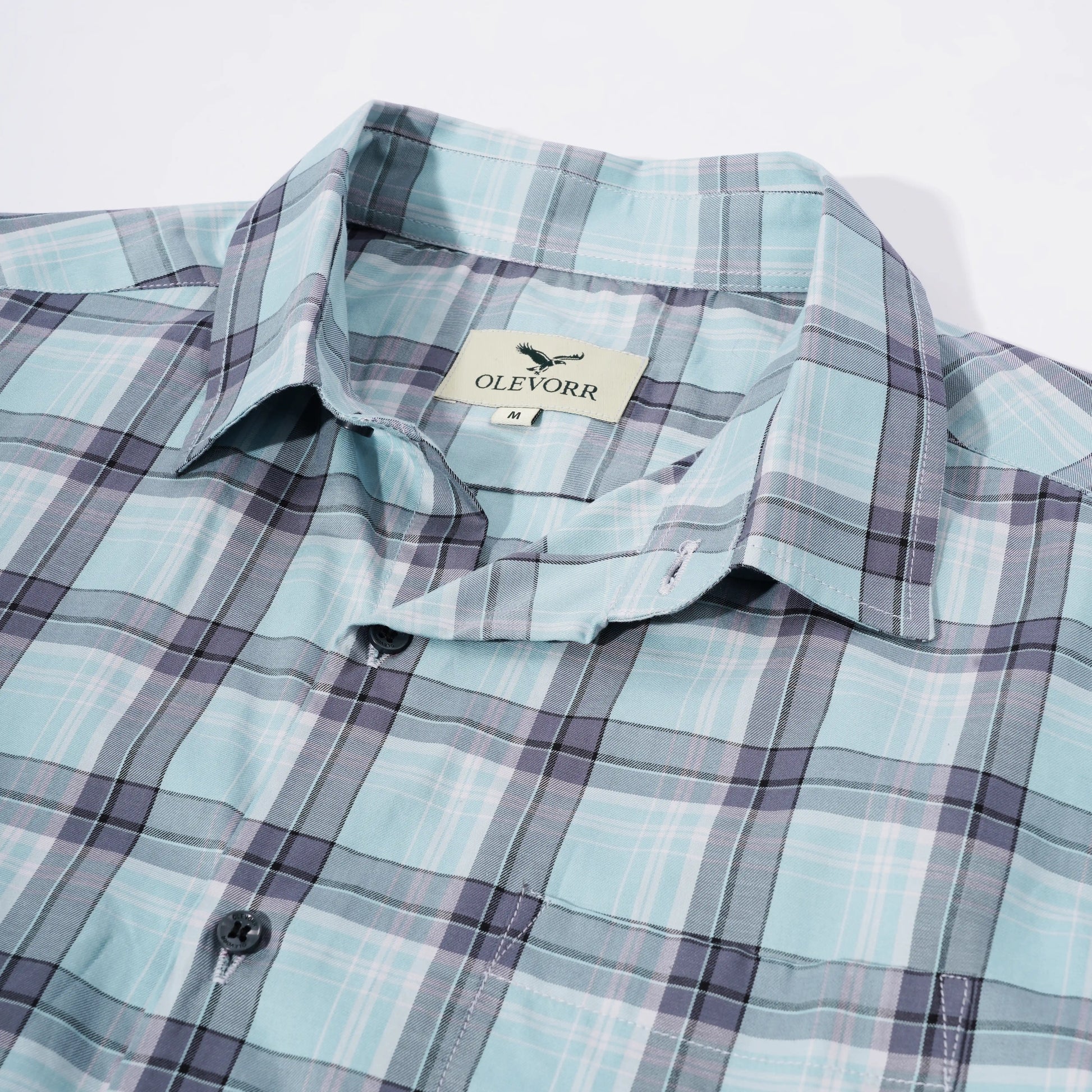 Kieran slim fit blue checkered shirt — fabric close-up