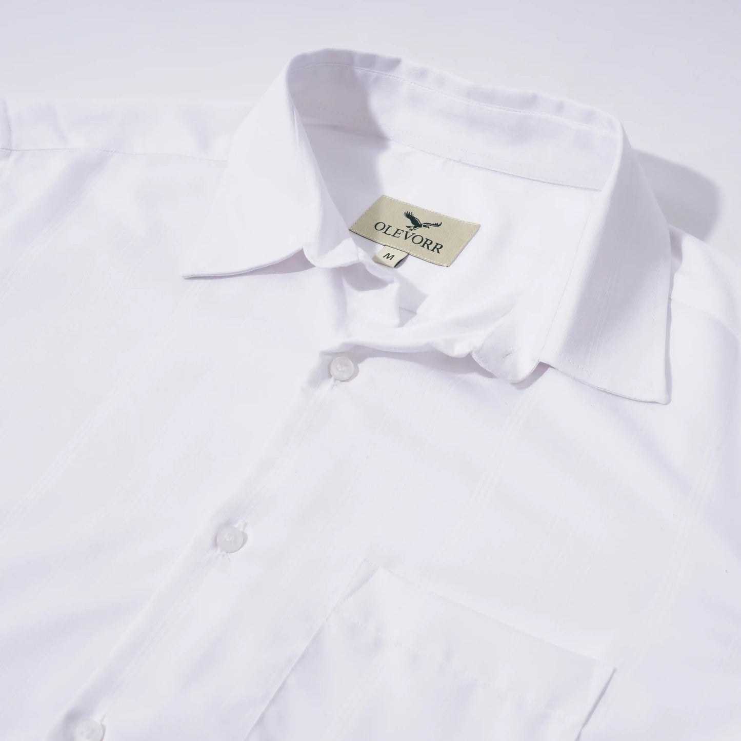 Eamon slim fit striped shirt in silky white — fabric close-up