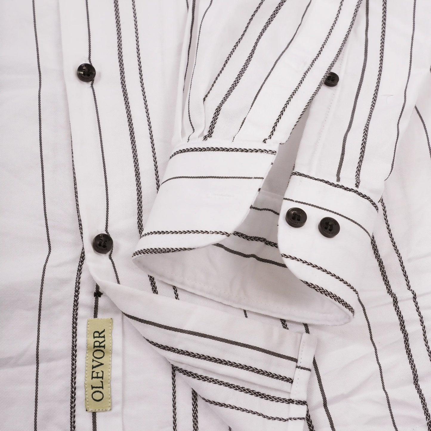 Vance slim fit white with black stripe shirt — cuff close-up