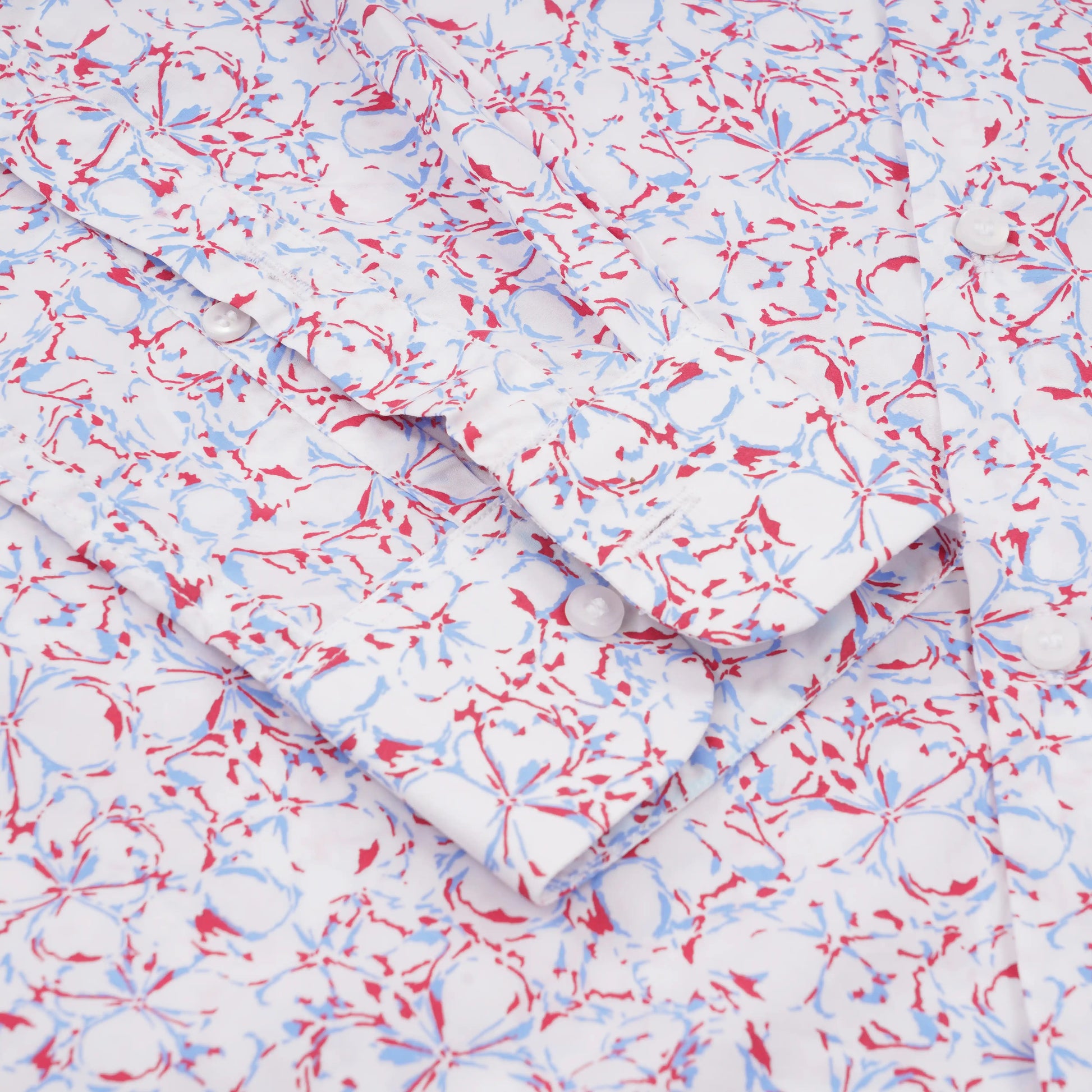 Jace slim fit printed shirt in soft red — cuff close-up