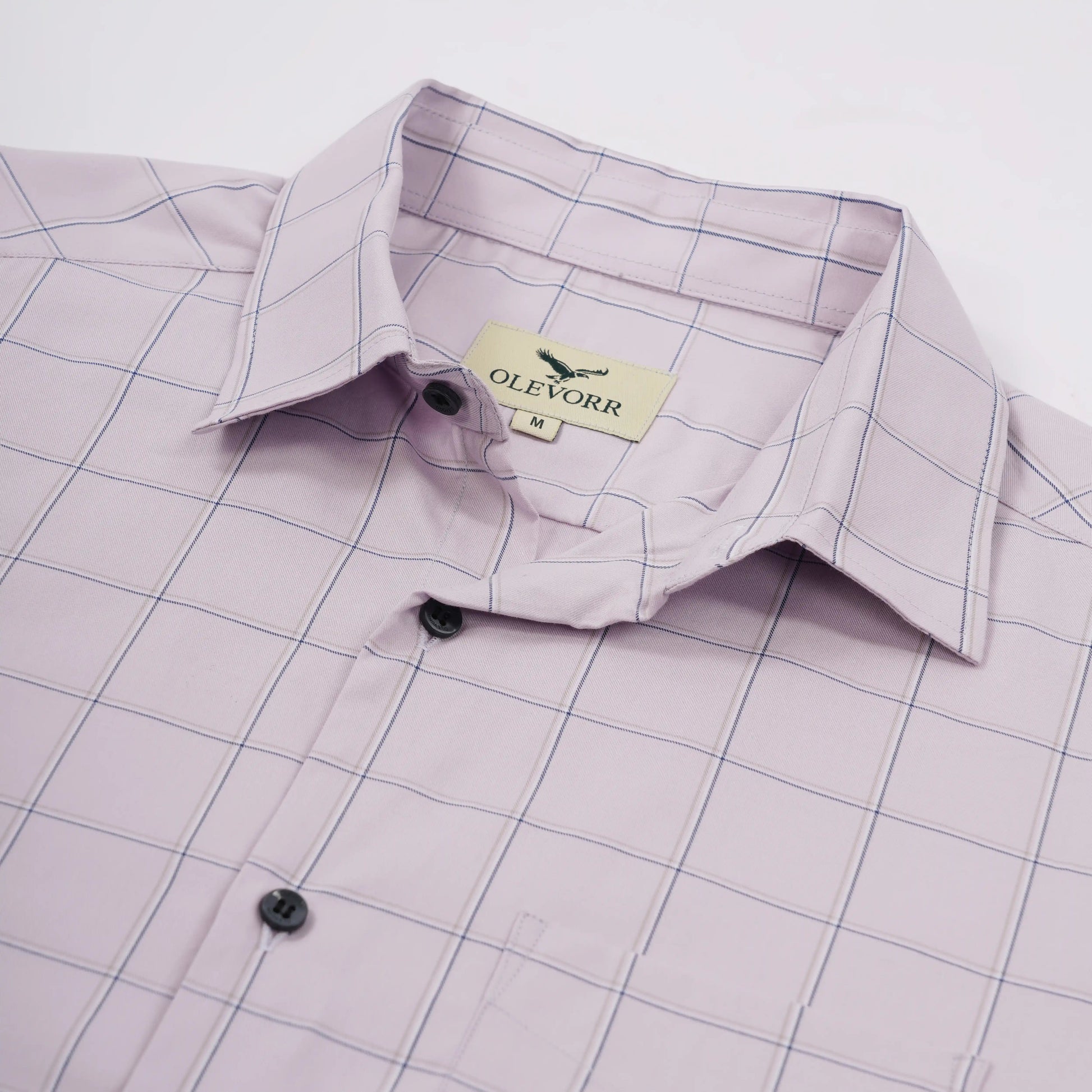 Blaine slim fit cotton shirt in lotus beige — collar and fabric close-up