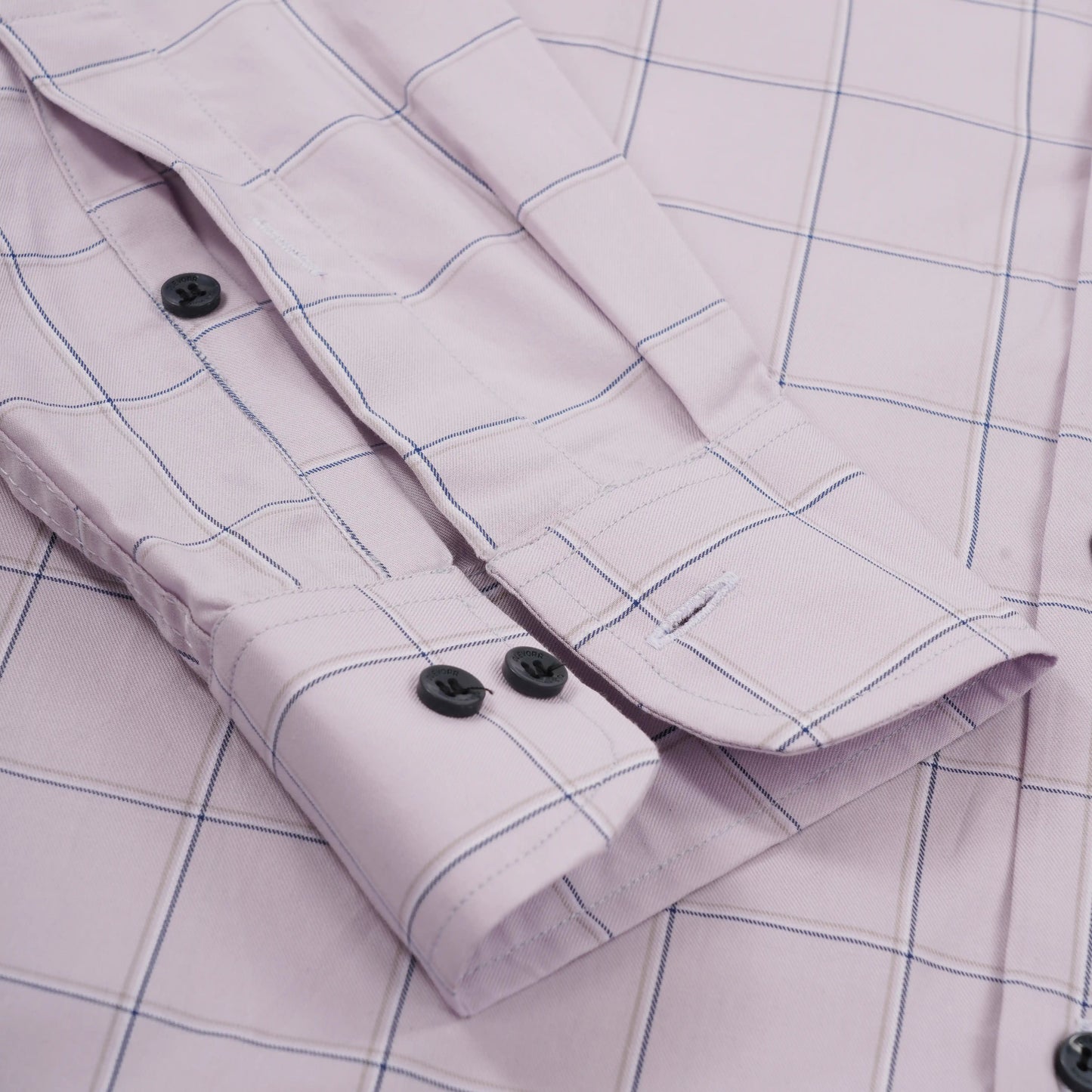 Blaine slim fit cotton shirt in lotus beige — cuff close-up