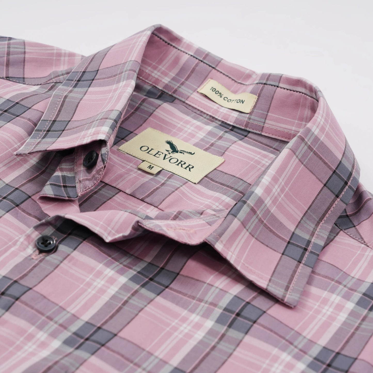 Alistair slim fit checked shirt in lotus pink and grey — collar and fabric close-up