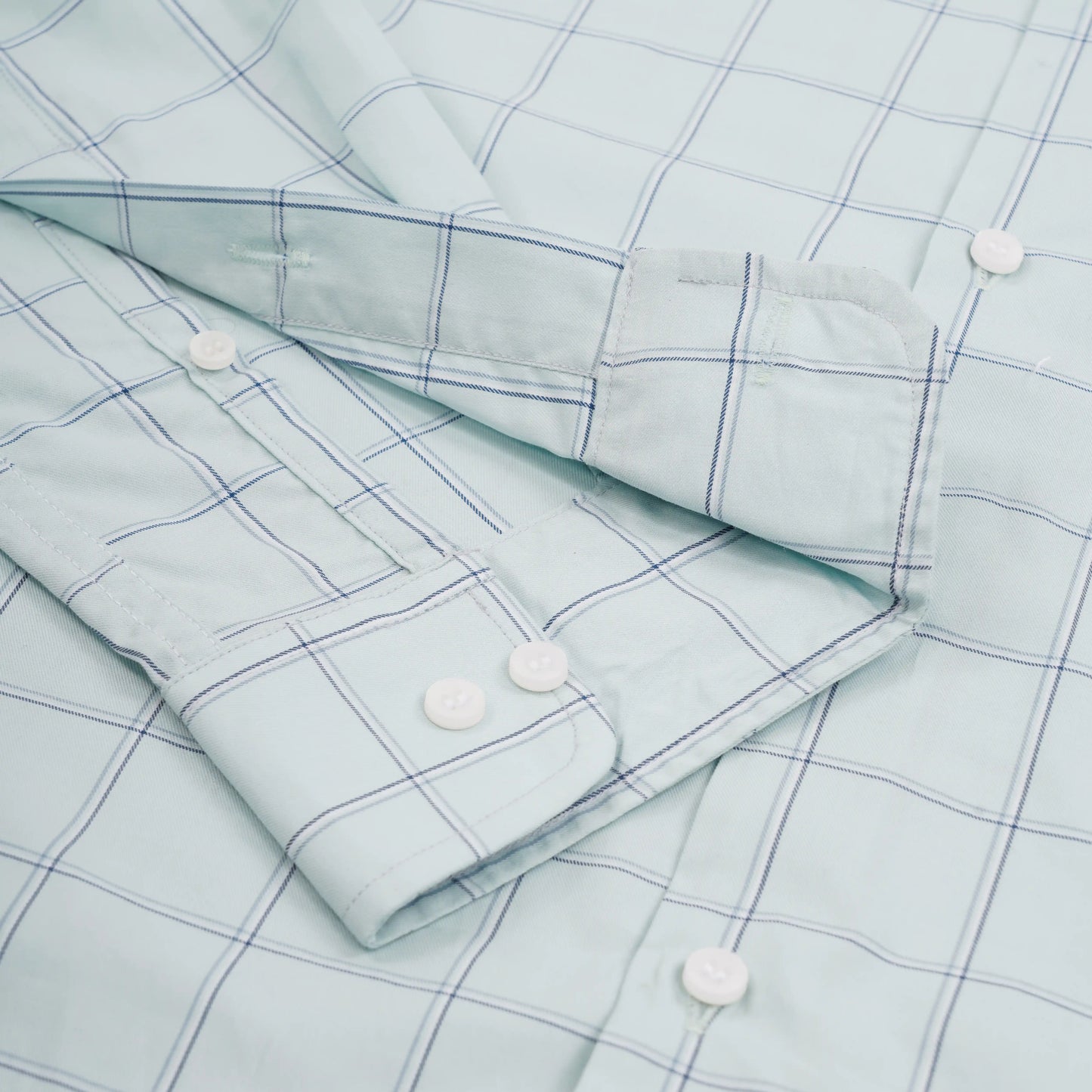 Marcus slim fit full sleeve men’s shirt — green check cuff close-up