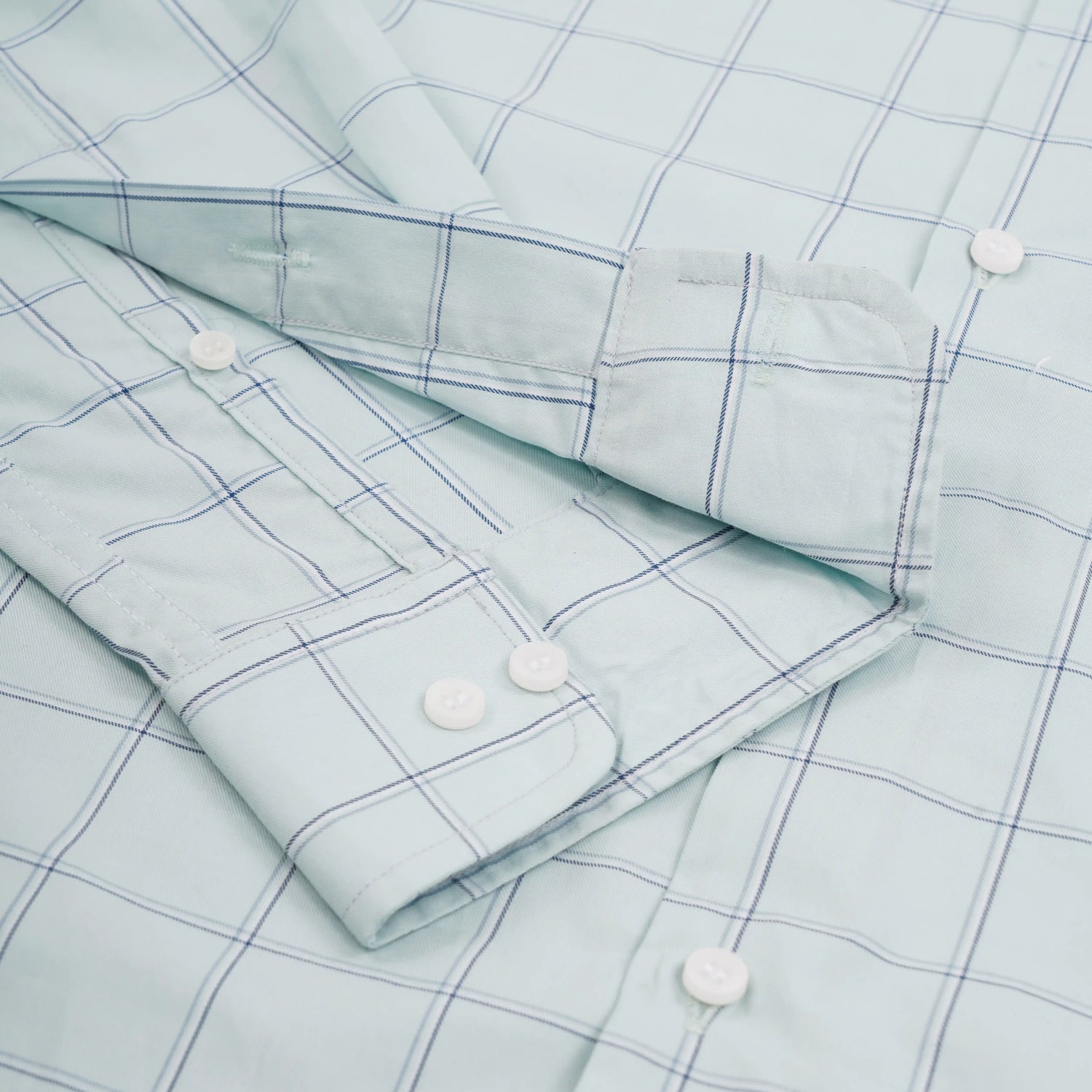 Marcus slim fit full sleeve men’s shirt — green check cuff close-up