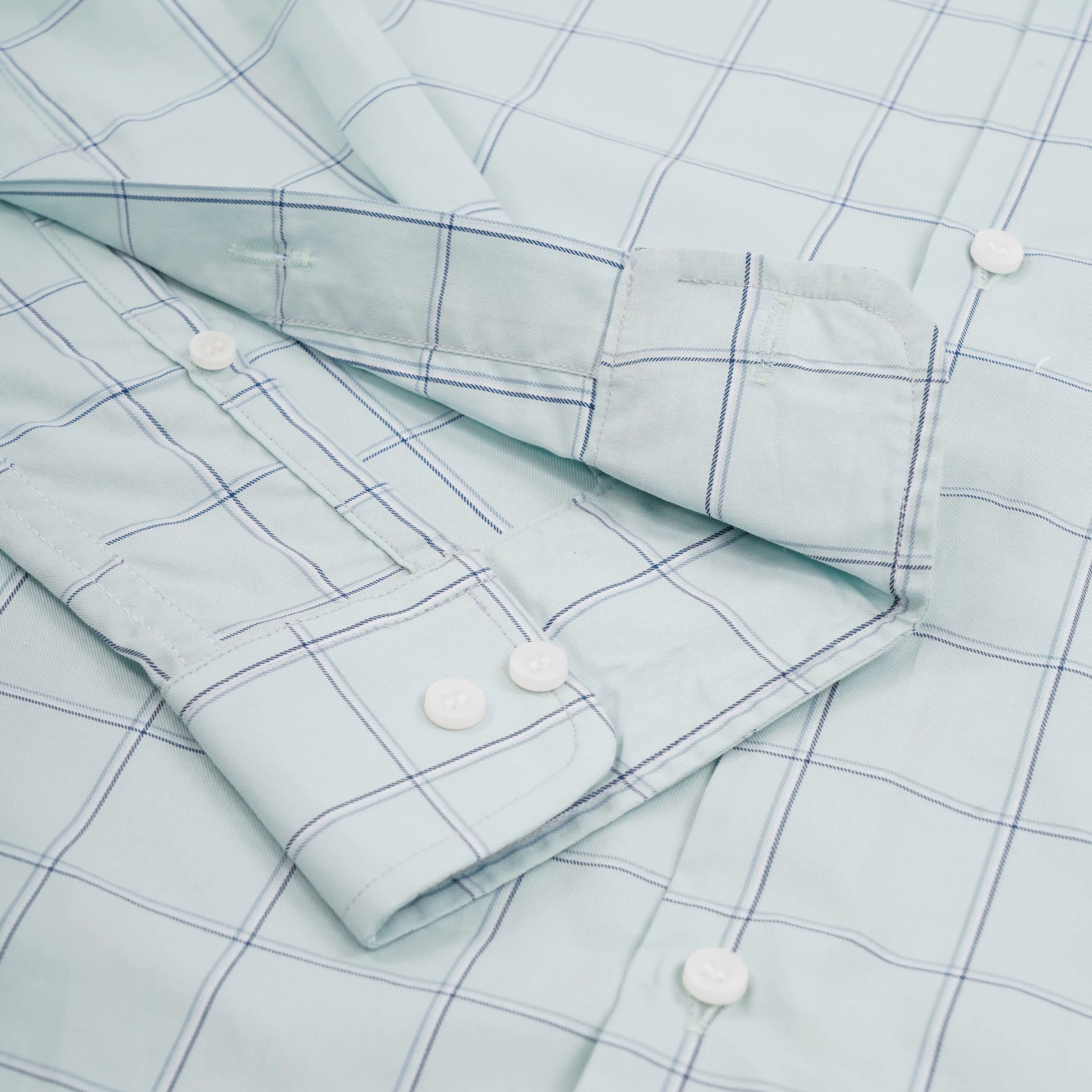 Marcus slim fit full sleeve men’s shirt — green check cuff close-up