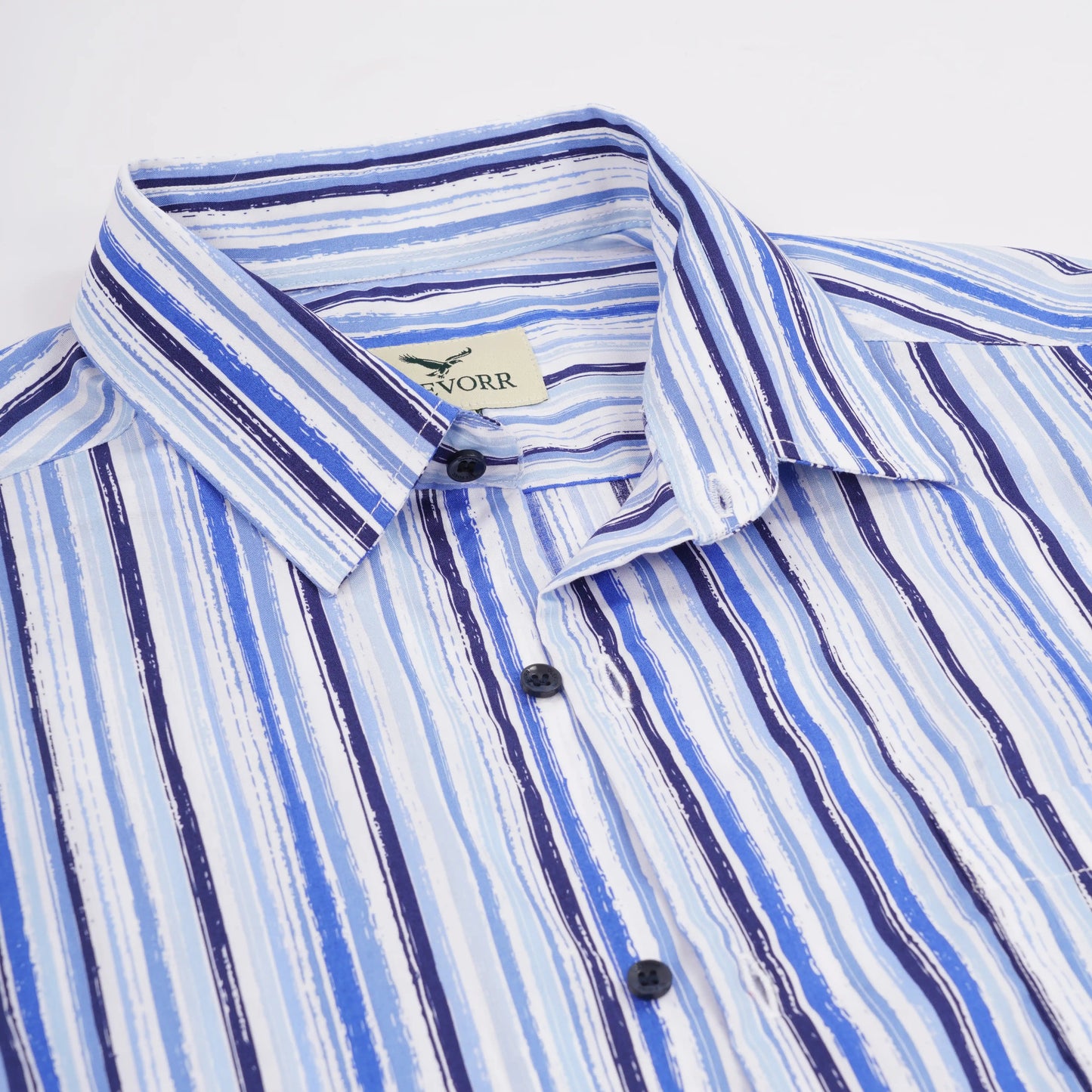 Adrian slim fit blue white striped shirt — collar and fabric close-up