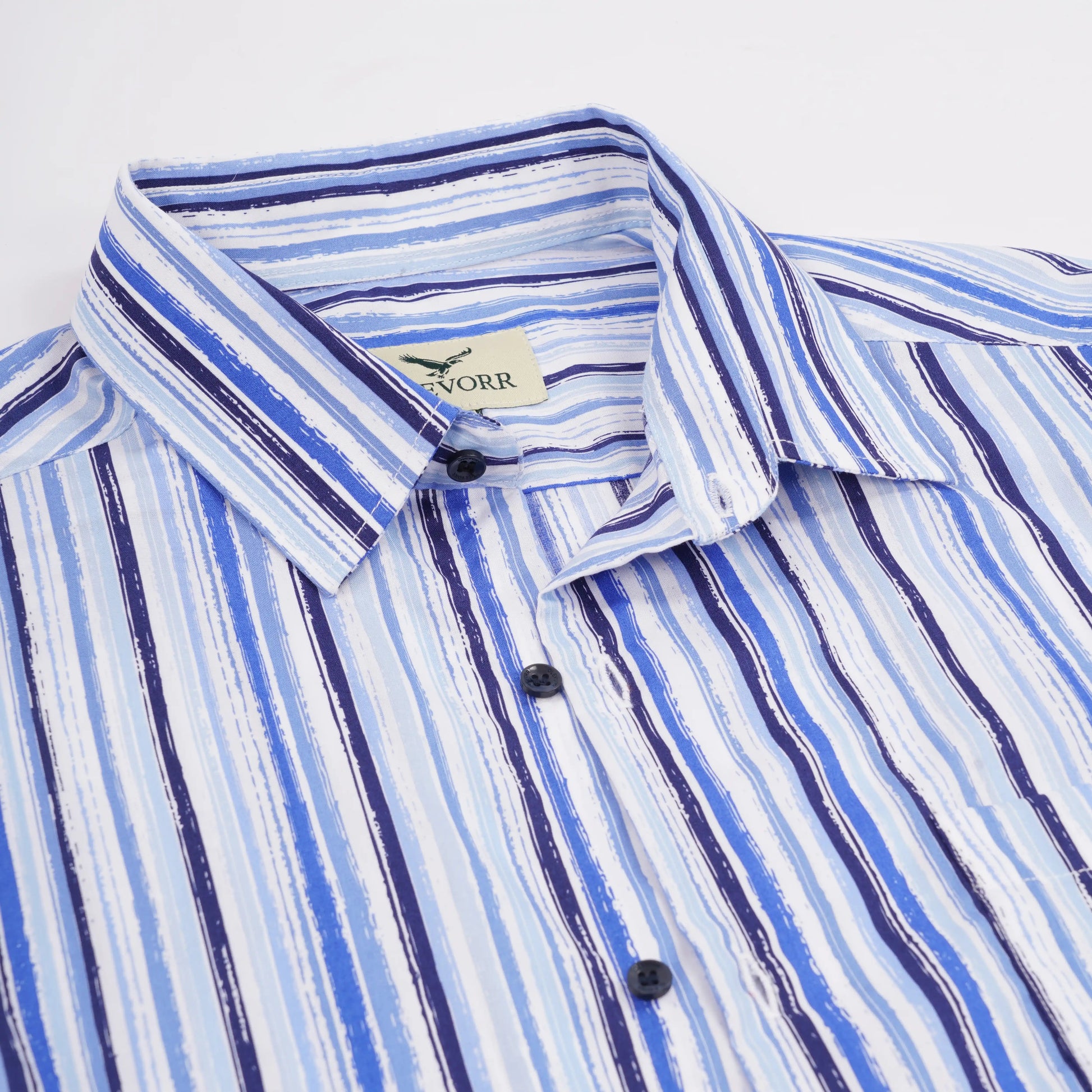 Adrian slim fit blue white striped shirt — collar and fabric close-up