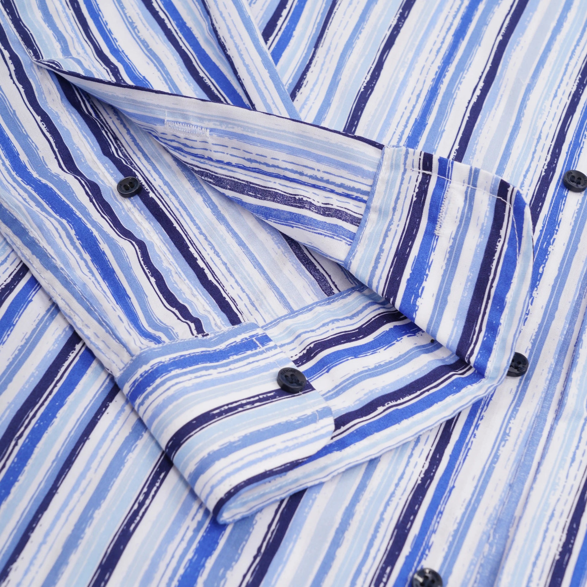 Adrian slim fit blue white striped shirt — cuff close-up