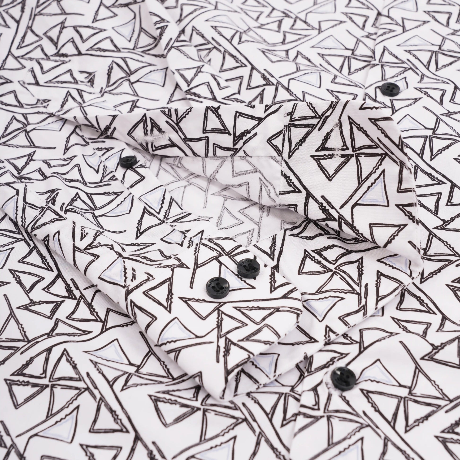 Black geometric print slim fit full sleeve men’s shirt by Olevorr — cuff view