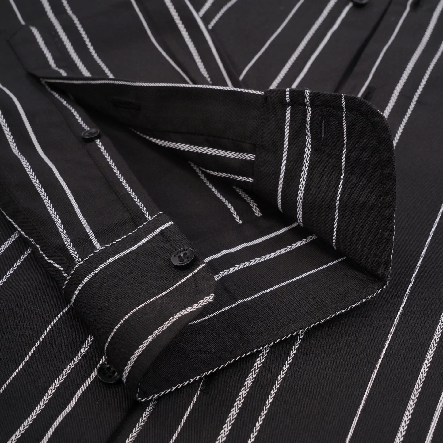 Olevorr Arden men’s slim fit black full sleeve striped shirt — cuff close-up