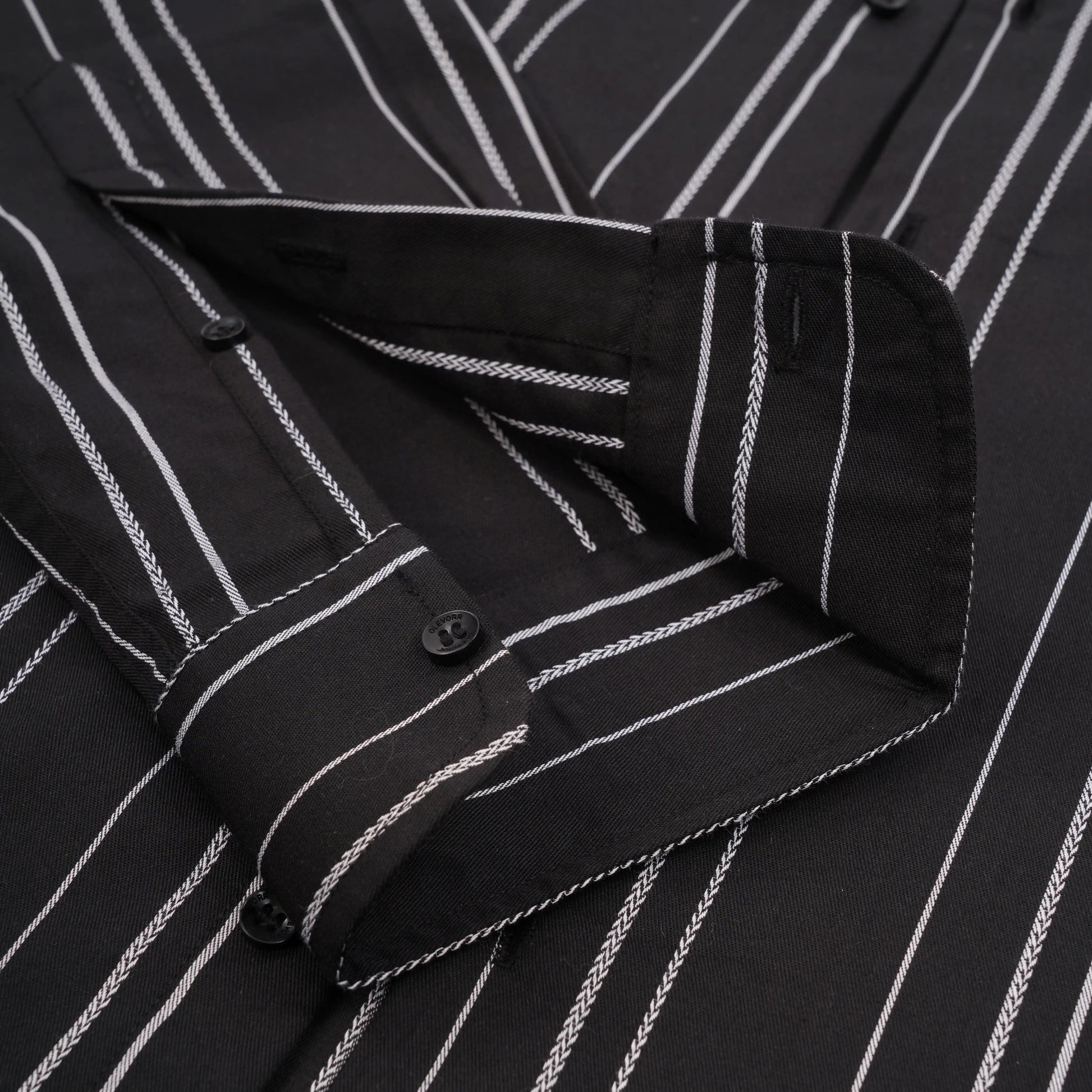 Olevorr Arden men’s slim fit black full sleeve striped shirt — cuff close-up
