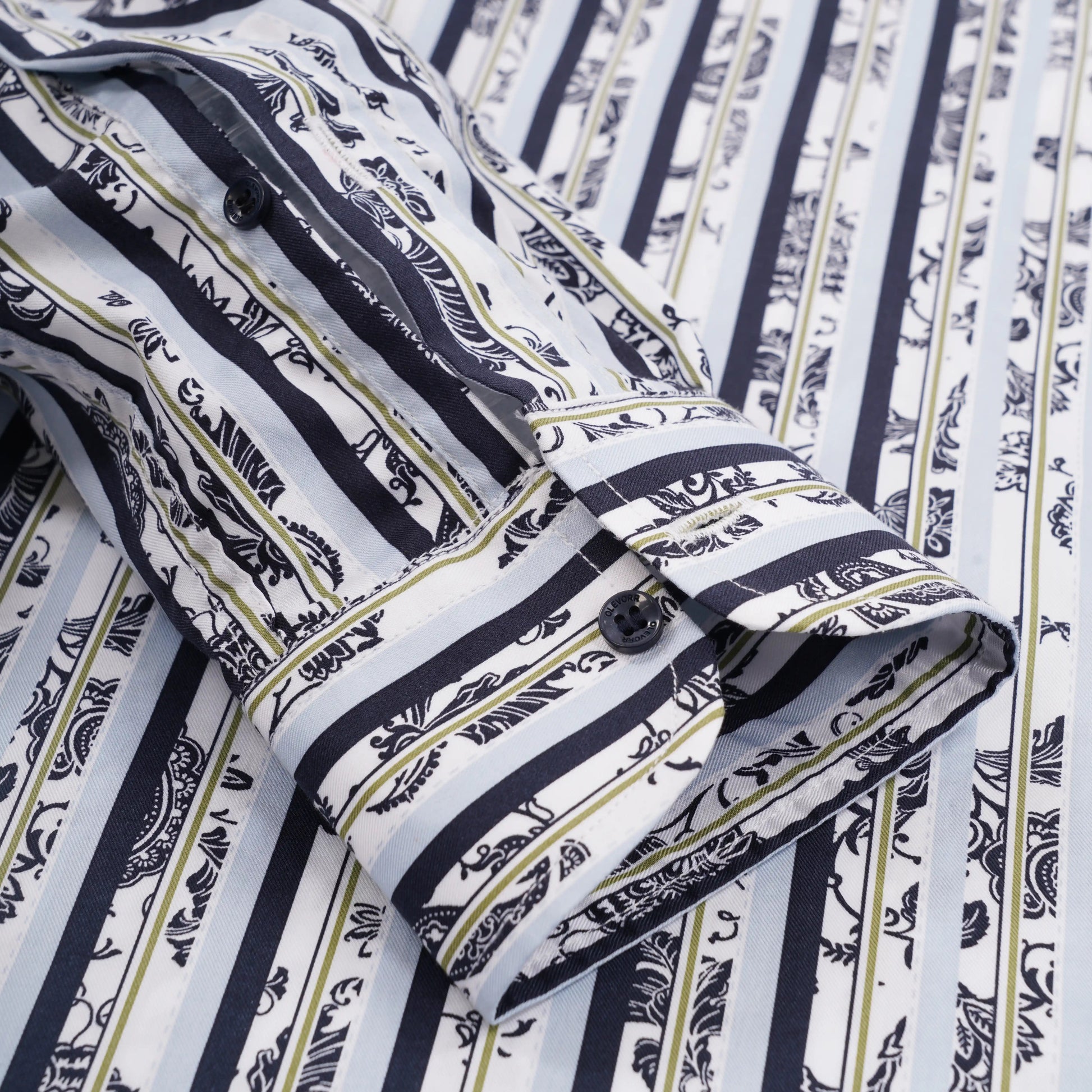 Theron slim fit white navy printed shirt — cuff details