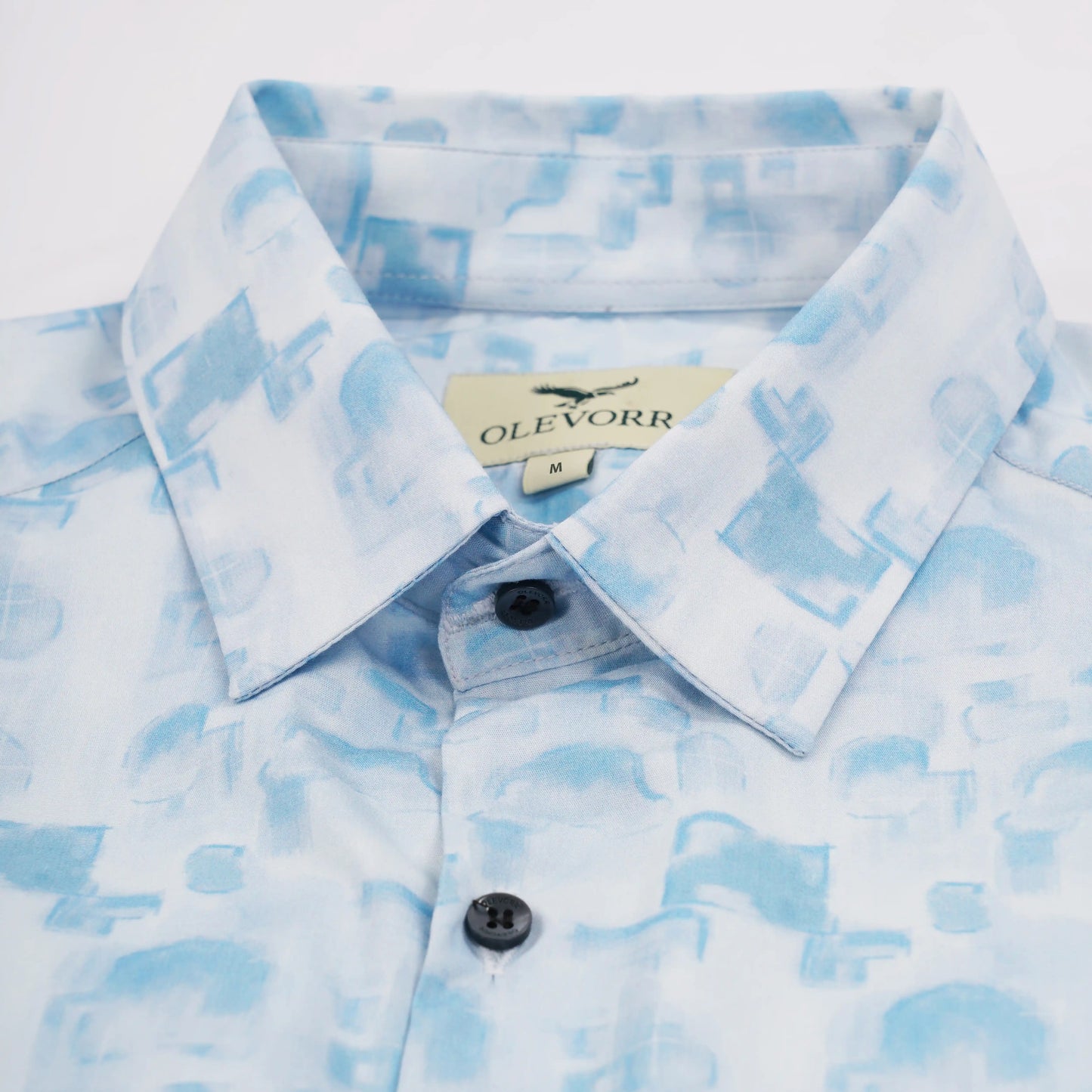 Cove slim fit men’s half sleeve shirt — sky blue printed  close-up
