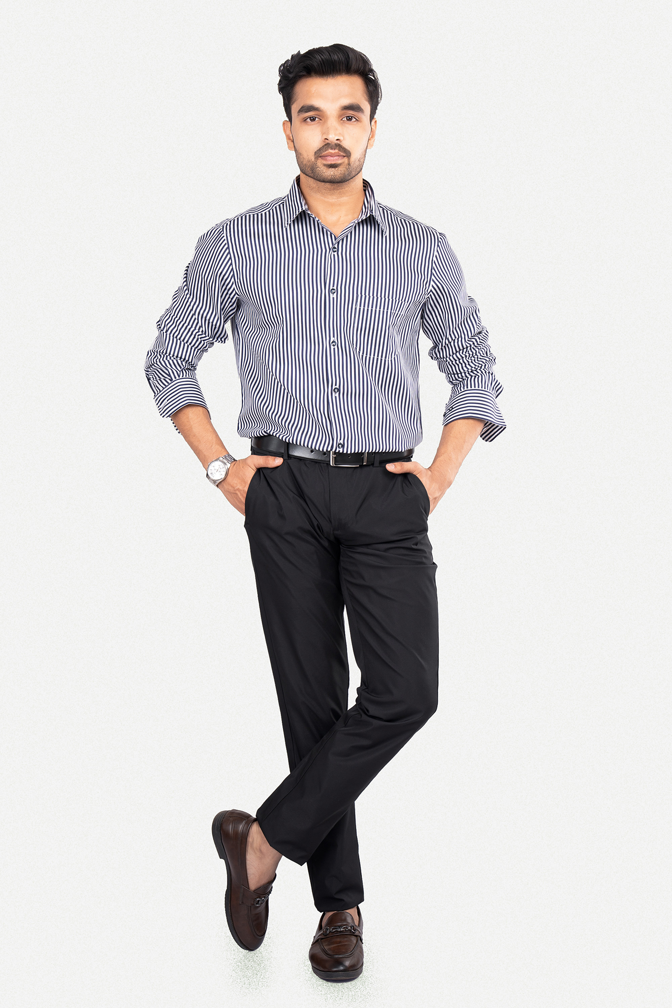 REX - PREMIUM MENS WEAR COTTON STRIPED SMART CASUAL WEAR REGULAR FIT SHIRT