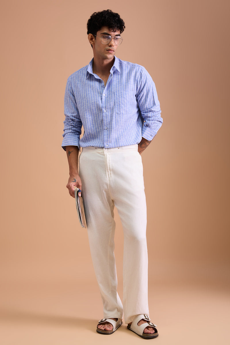 LIOR - MENS PREMIUM COTTON BLEND BLUE STRIPED REGULAR FIT SHIRT