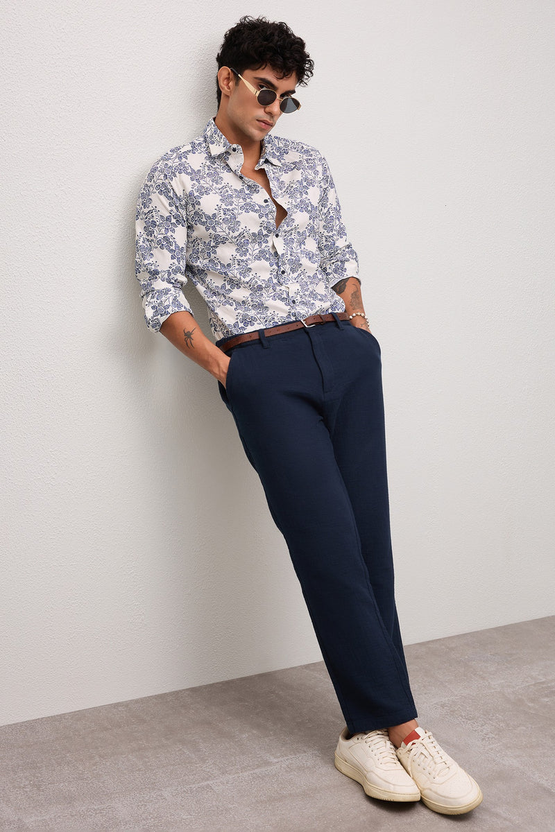 LIDO - MEN PREMIUM COTTON BLUE PRINTED CASUAL SLIM FIT SHIRT