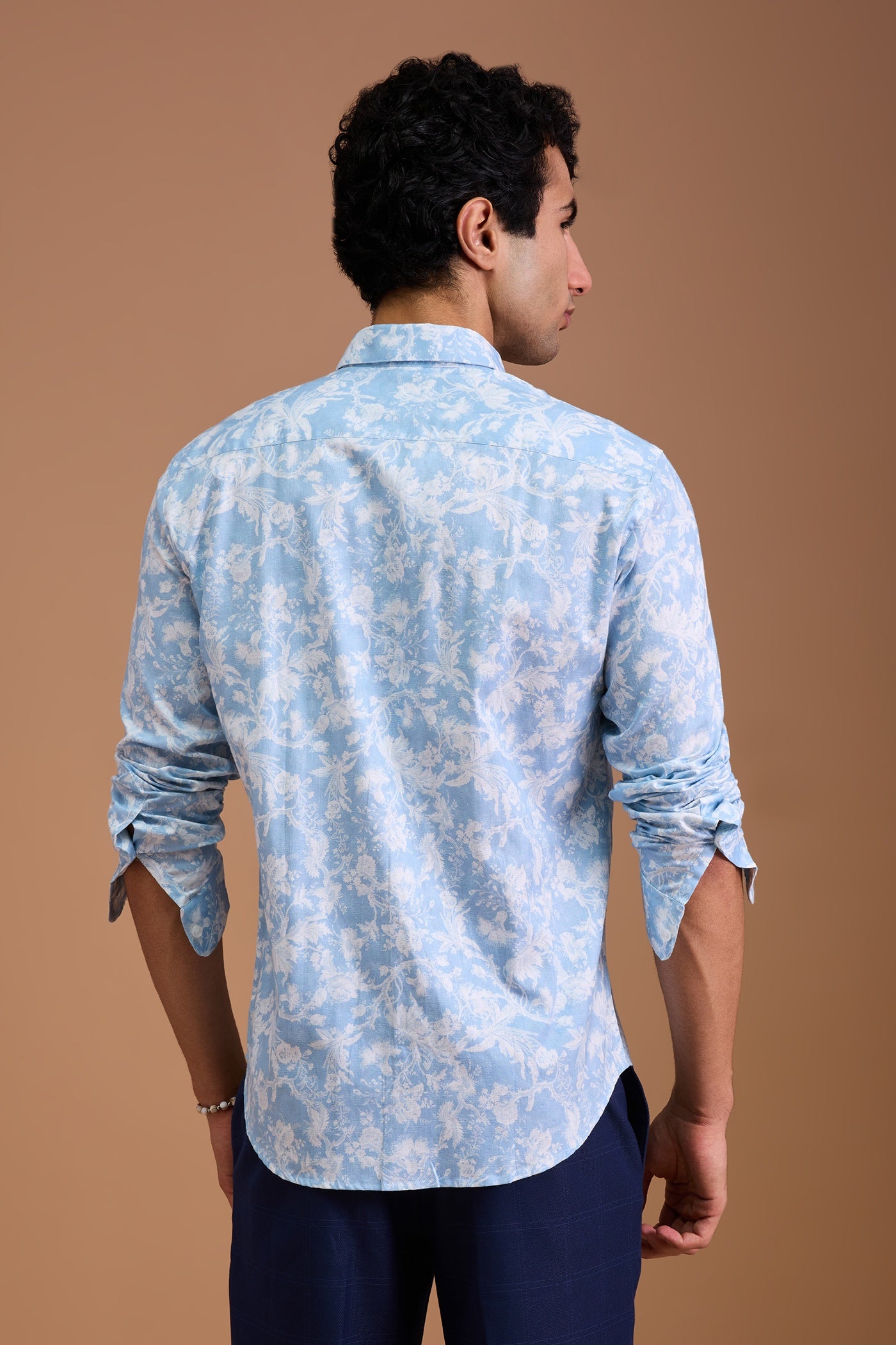 FUJI- MENS FUJI PREMIUM COTTON SKY BLUE PRINTED CASUAL SLIM FIT SHIRT