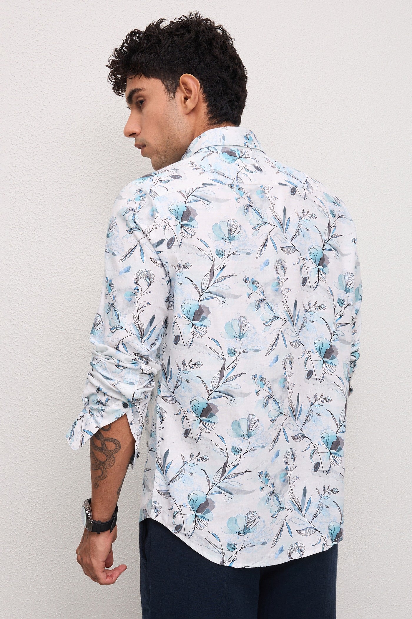 ALGHERO- MENS ALGHERO PREMIUM COTTON BLUE PRINTED CASUAL SLIM FIT SHIRT