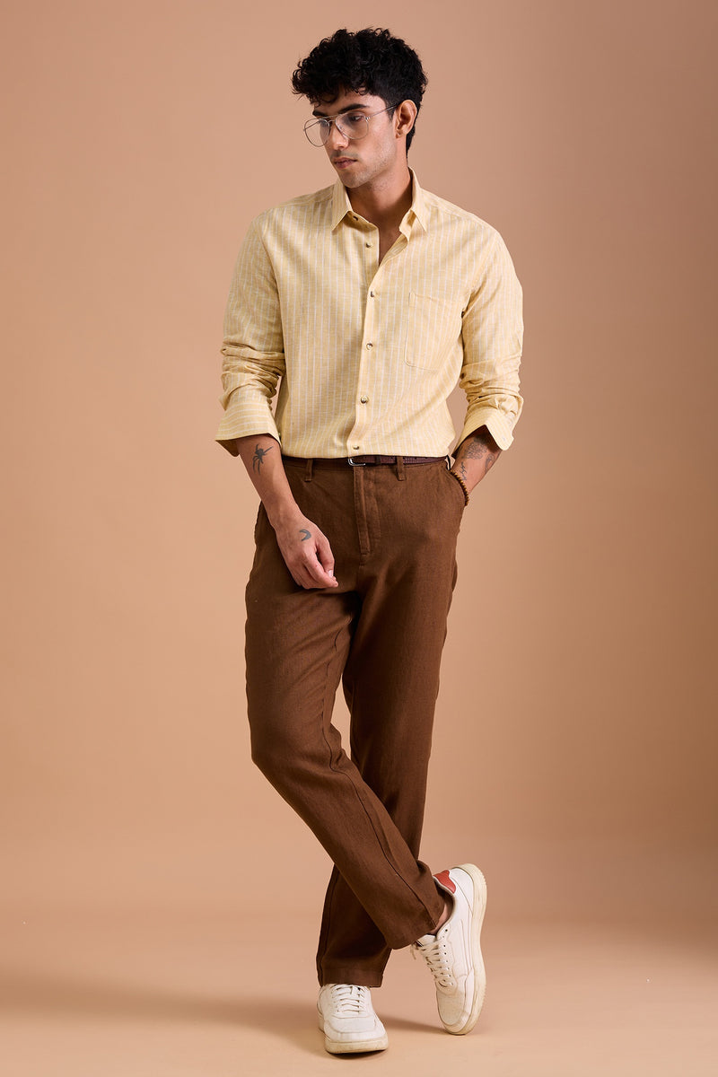 LUCA - MENS PREMIUM COTTON BLEND YELLOW STRIPED REGULAR FIT SHIRT