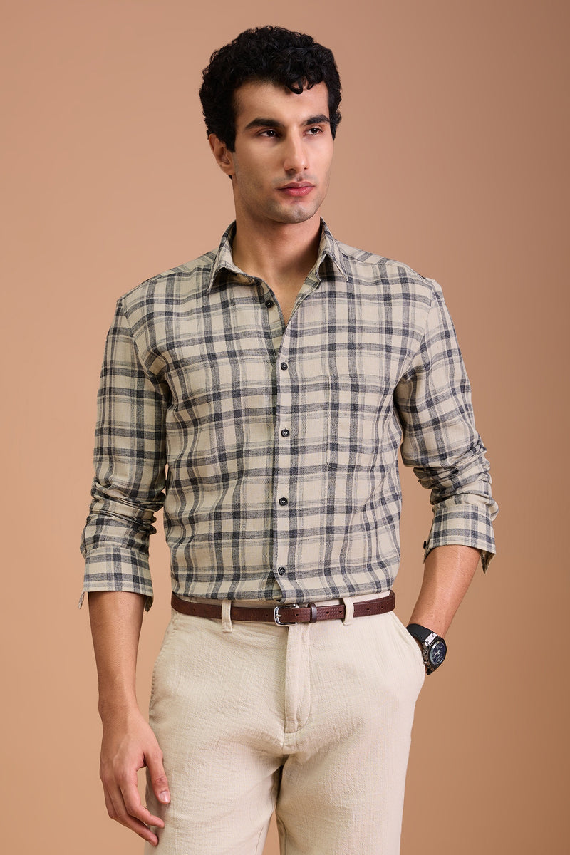 LENNOX - MENS PREMIUM COTTON BLEND BLACK CHECKED REGULAR FIT SHIRT