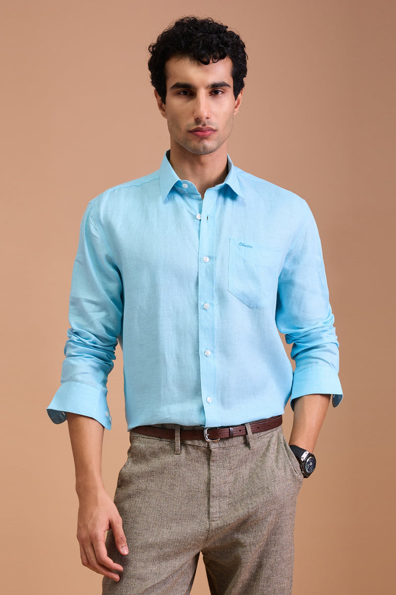 ARLO- MENS LUXURY IRISH LINEN LIGHT BLUE SOLID REGULAR FIT SHIRT