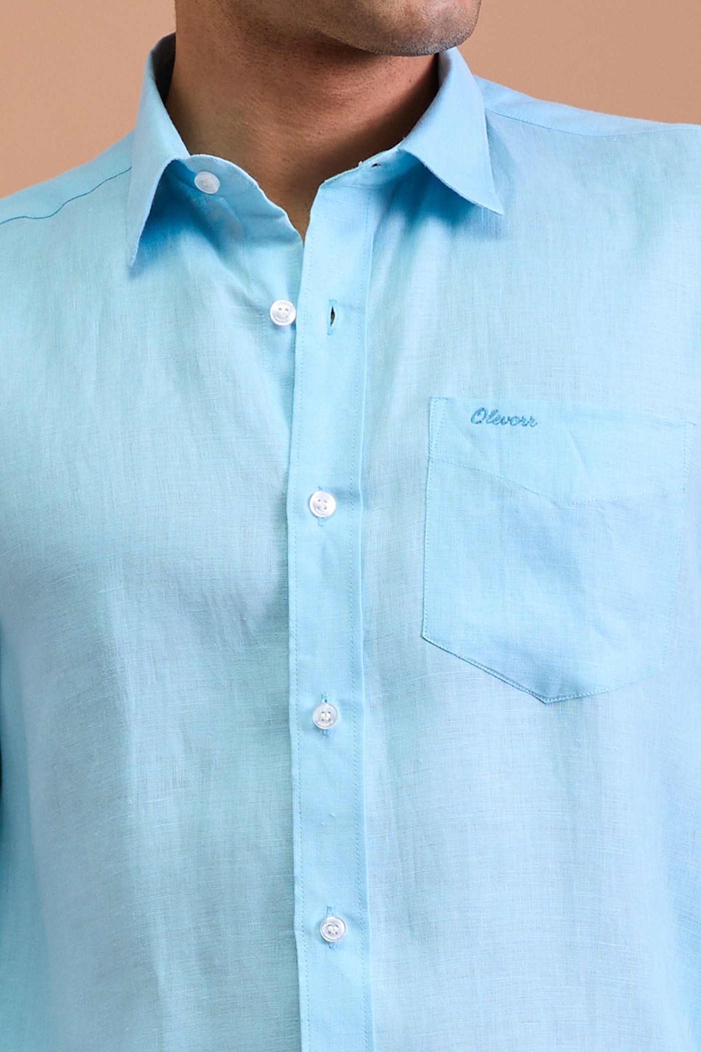 ARLO- MENS PREMIUM 100% LINEN LIGHT BLUE SOLID REGULAR FIT SHIRT