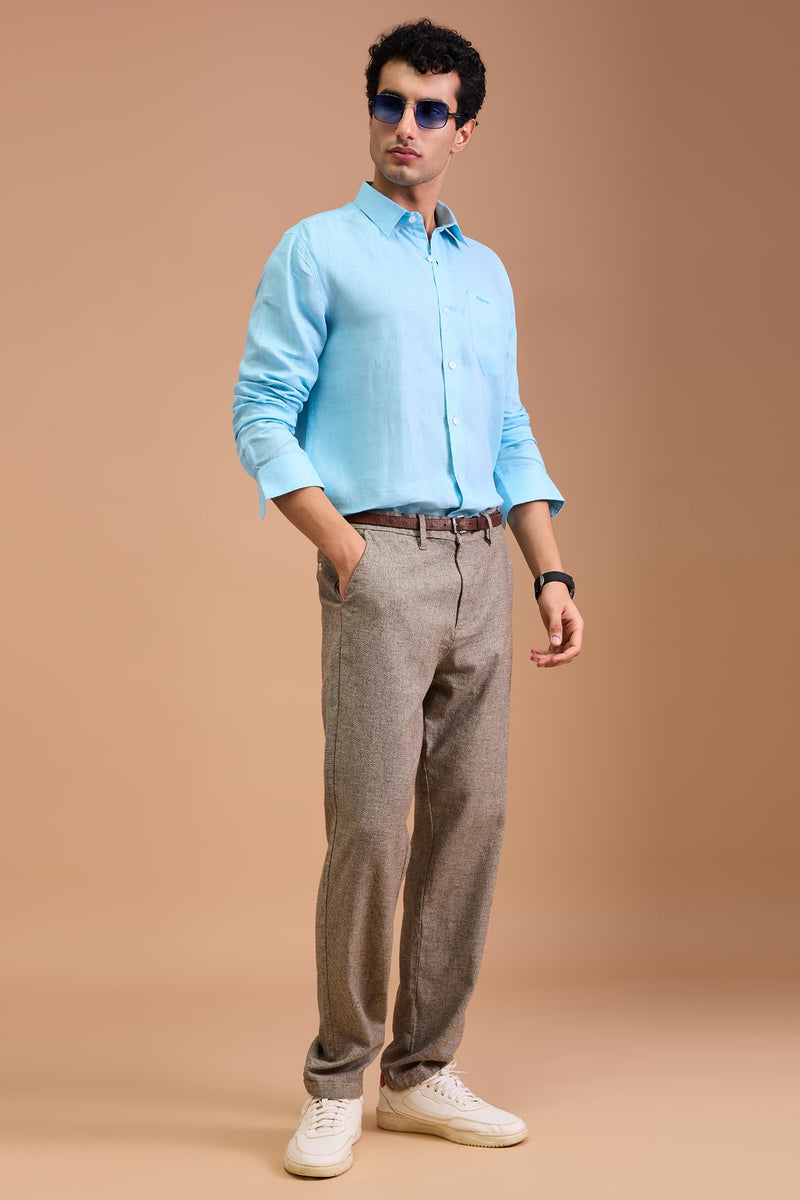ARLO- MENS LUXURY IRISH LINEN LIGHT BLUE SOLID REGULAR FIT SHIRT