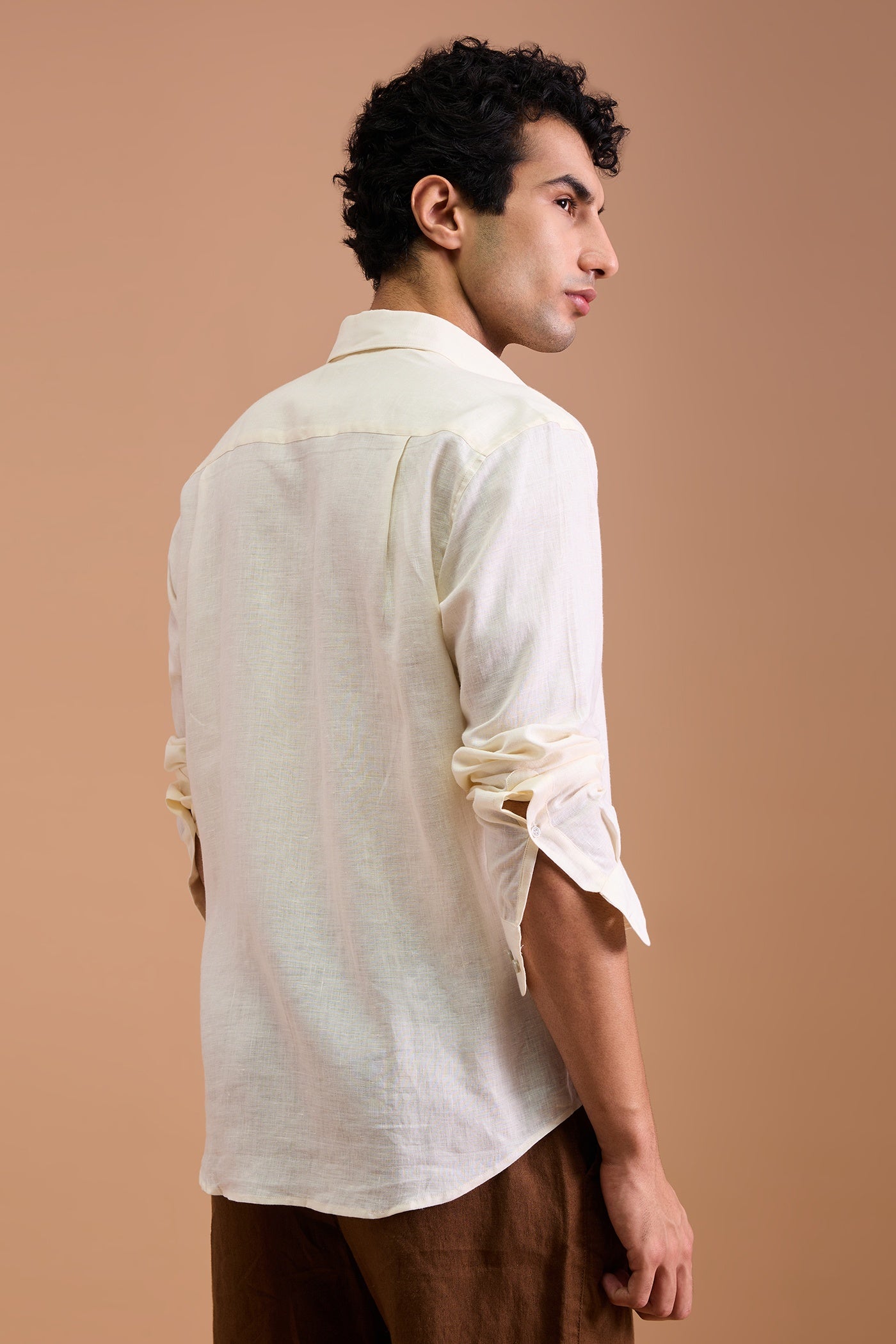 PALOMA- MENS PREMIUM LINEN IVORY SOLID REGULAR FIT SHIRT