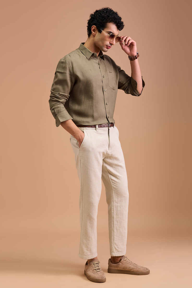 RIVA - MENS LUXURY IRISH LINEN SAND SOLID REGULAR FIT SHIRT