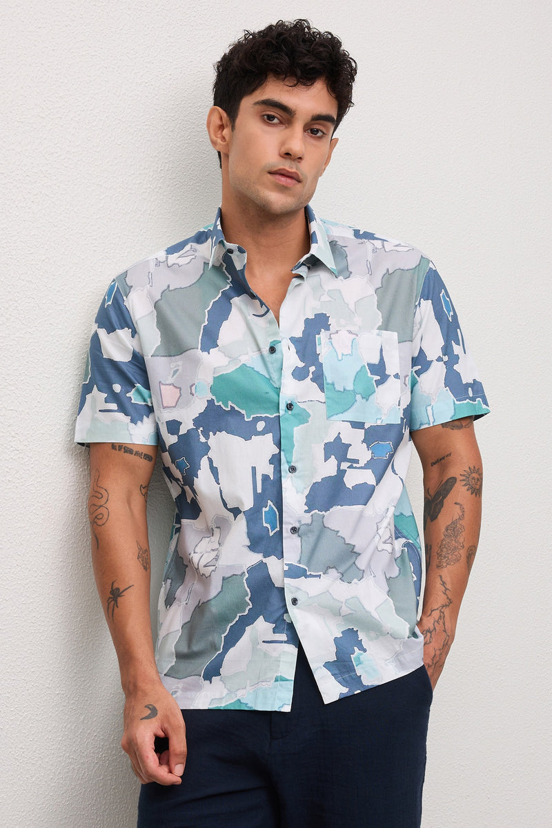 VERDON - MENS PREMIUM COTTON MULTICOLOR ABSTRACT PRINT REGULAR FIT SHIRT