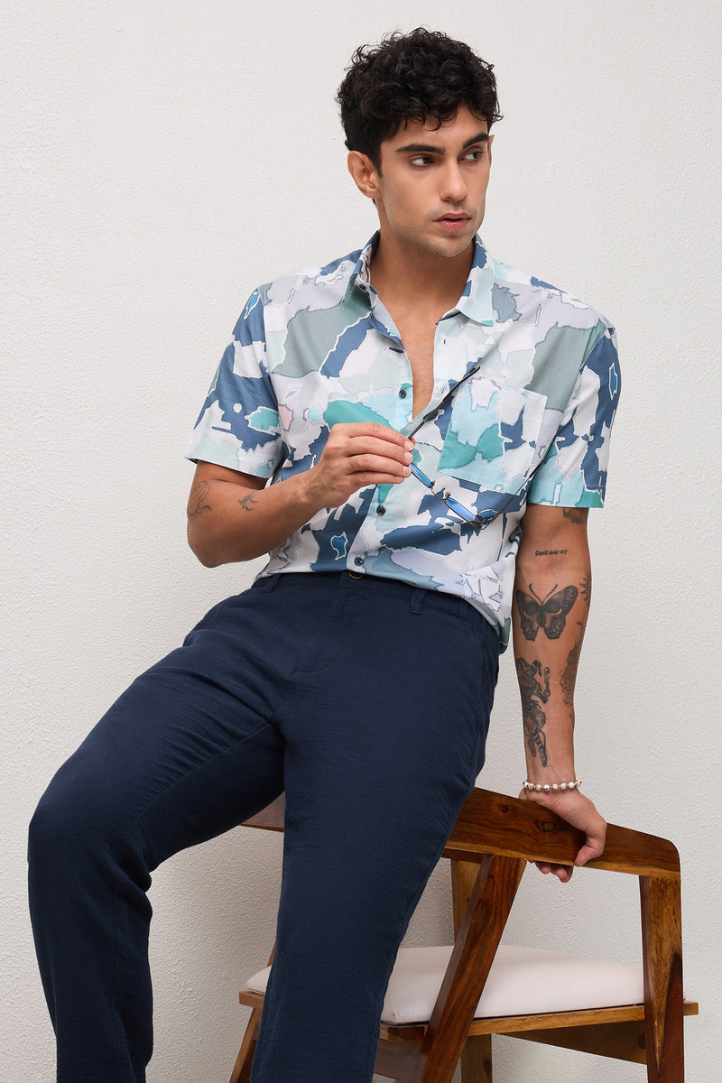 VERDON - MENS PREMIUM COTTON MULTICOLOR ABSTRACT PRINT REGULAR FIT SHIRT