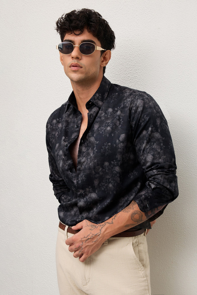MOJAVE - MENS PREMIUM COTTON BLACK PRINTED CASUAL SLIM FIT SHIRT